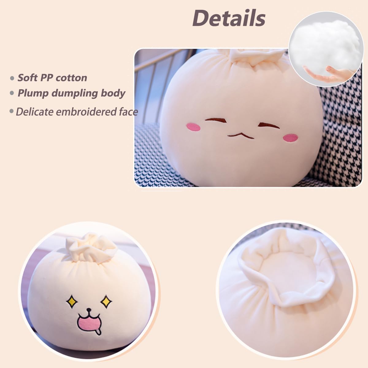 Yoholto Dumpling Plush Pillow – Cute Frown Plush Toy, Soft PP Cotton, 6.3x12.2 in & 12.2x9.8 in