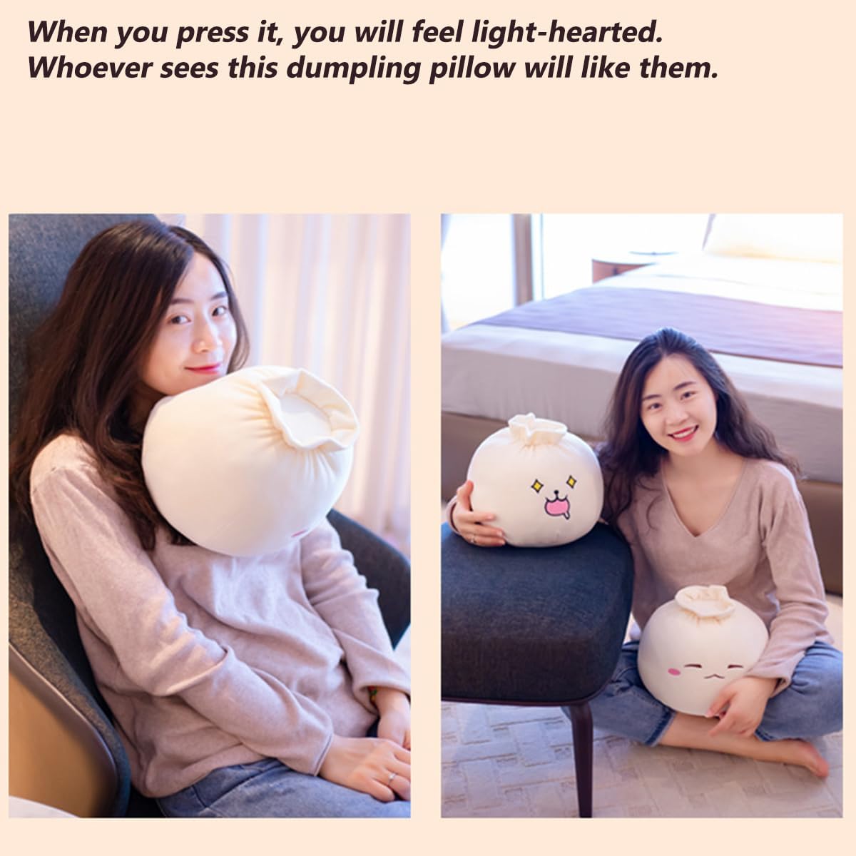 Yoholto Dumpling Plush Pillow – Cute Frown Plush Toy, Soft PP Cotton, 6.3x12.2 in & 12.2x9.8 in
