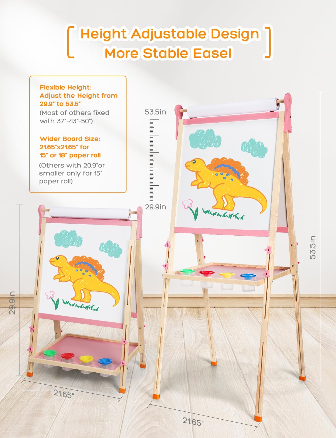 YOHOOLYO Kids Easel – Wooden Double-Sided Magnetic Whiteboard & Chalkboard, Adjustable Height