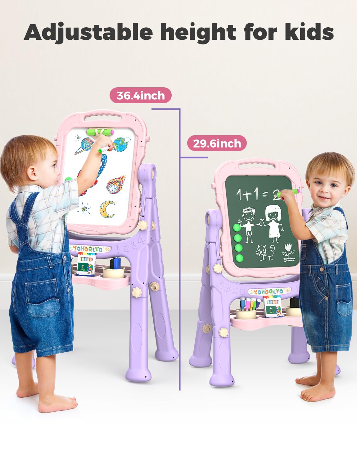 YOHOOLYO Kids Easel – 360° Double-Sided Magnetic Board (Pink/Purple)