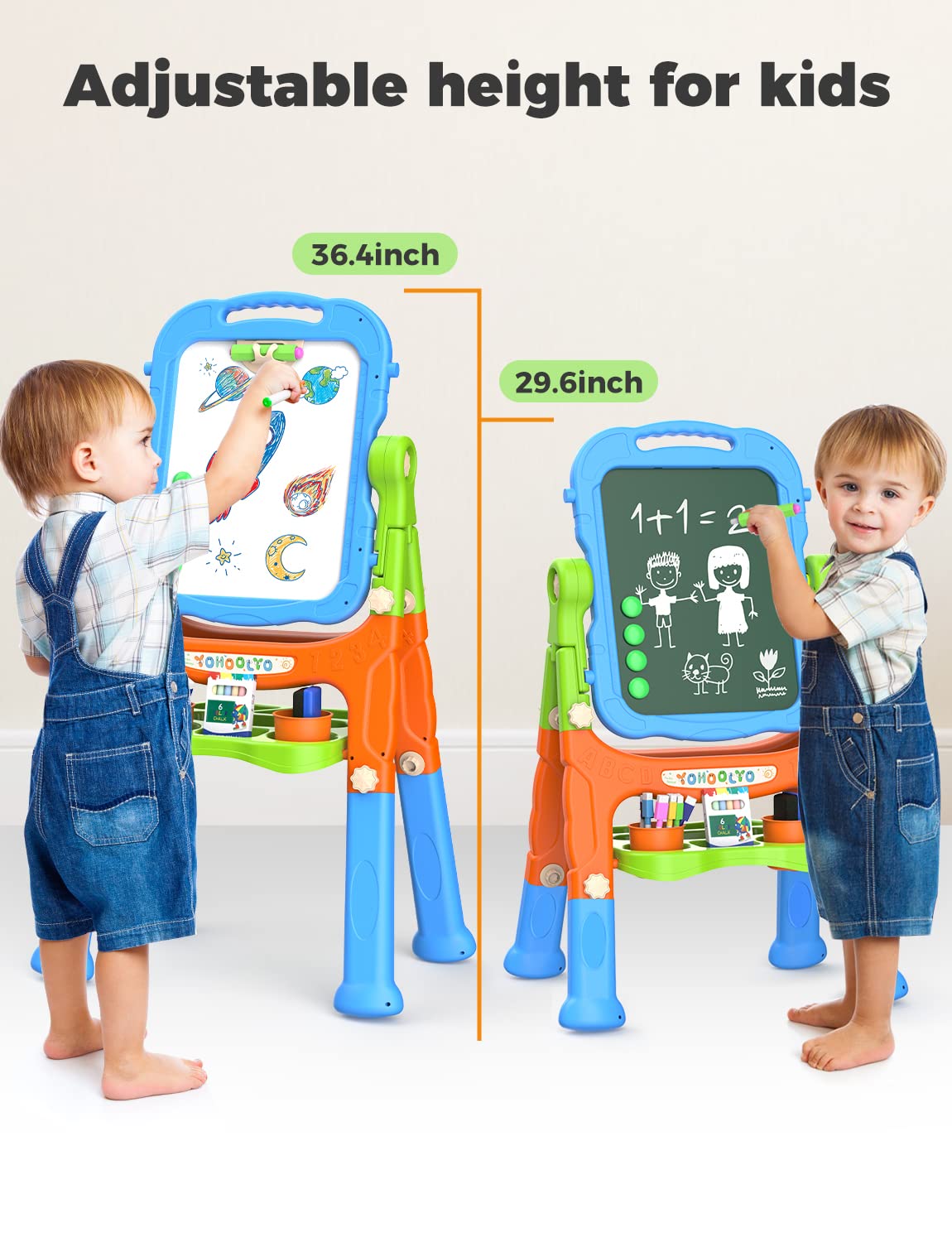 YOHOOLYO Kids Easel – Double-Sided Magnetic Whiteboard & Chalkboard (360° Rotatable) Pink & Purple