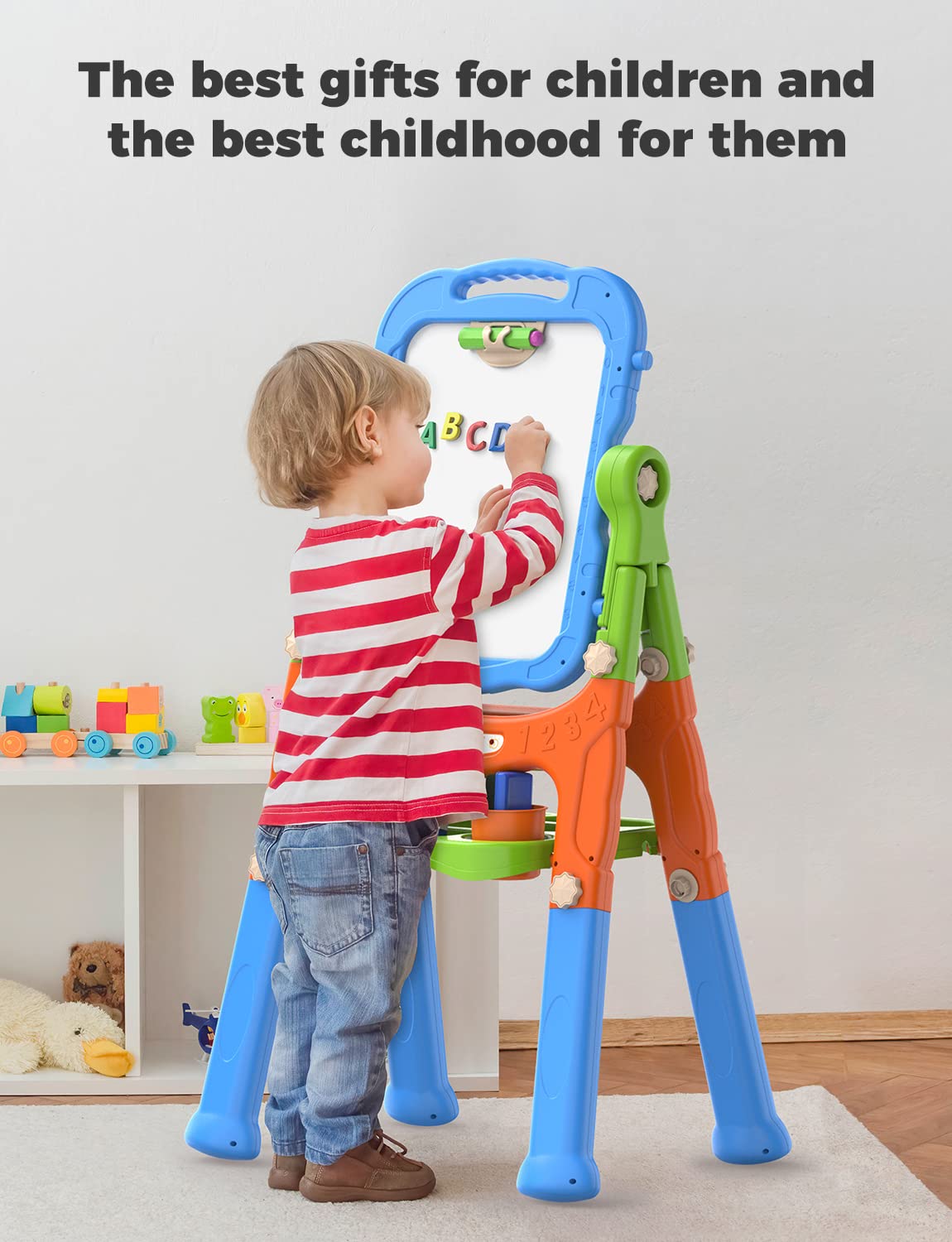 YOHOOLYO Kids Easel – Double-Sided Magnetic Whiteboard & Chalkboard (360° Rotatable) Pink & Purple