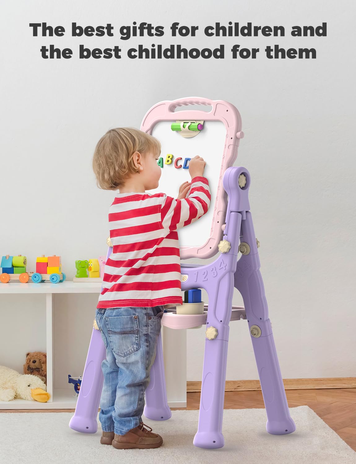 YOHOOLYO Kids Easel – 360° Double-Sided Magnetic Board (Pink/Purple)