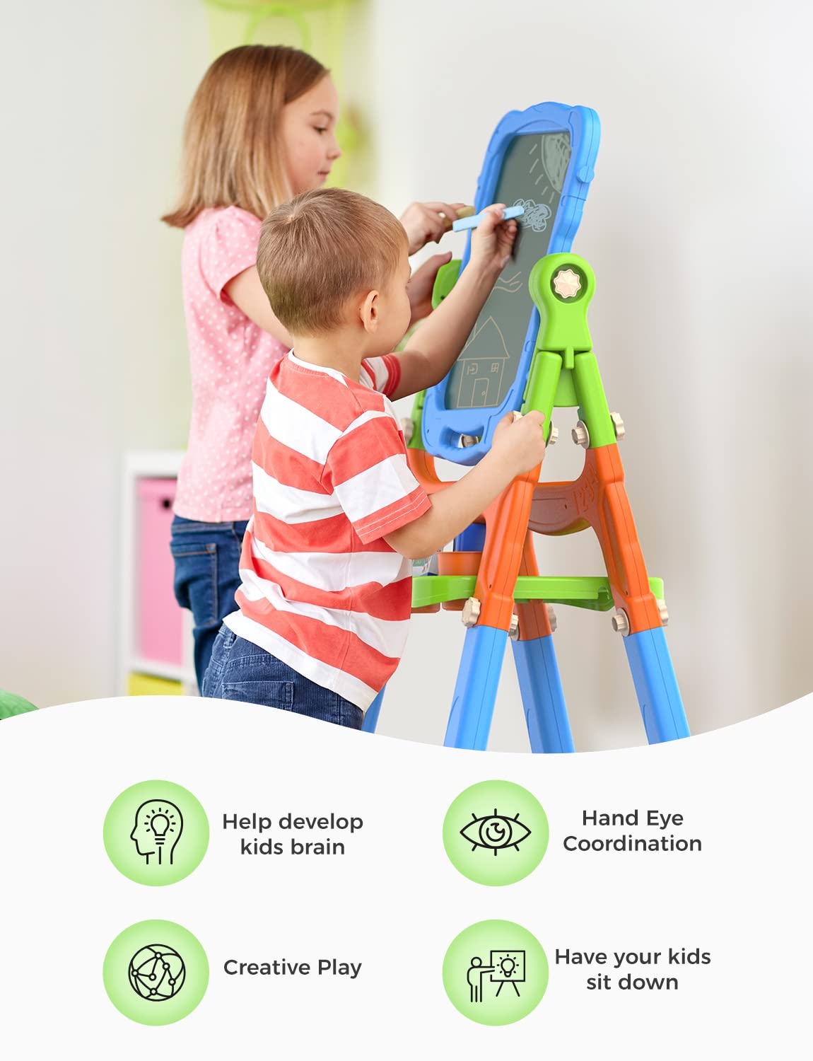 YOHOOLYO Kids Easel – Double-Sided Magnetic Whiteboard & Chalkboard (360° Rotatable) Pink & Purple