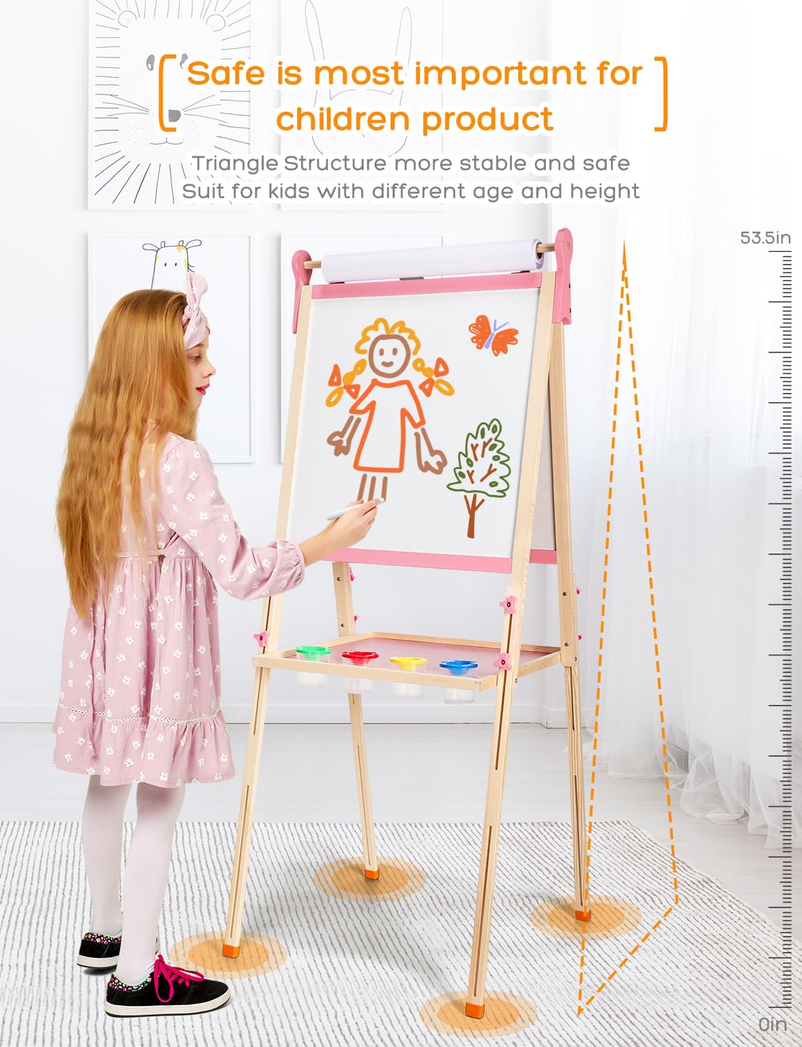 YOHOOLYO Kids Easel – Wooden Double-Sided Magnetic Whiteboard & Chalkboard, Adjustable Height