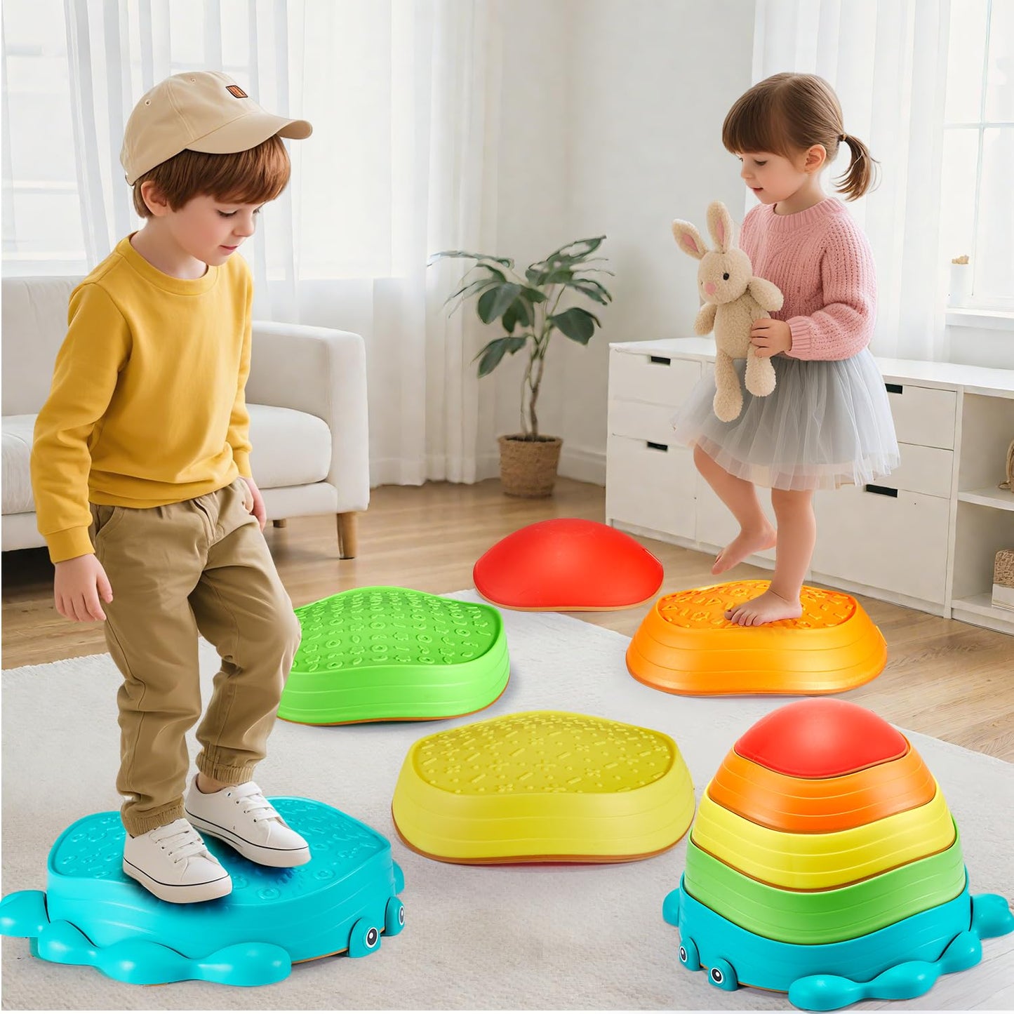 YOHOOLYO Stepping Stones for Kids — 5-Pack Non-Slip Balance Stones for Indoor & Outdoor Play