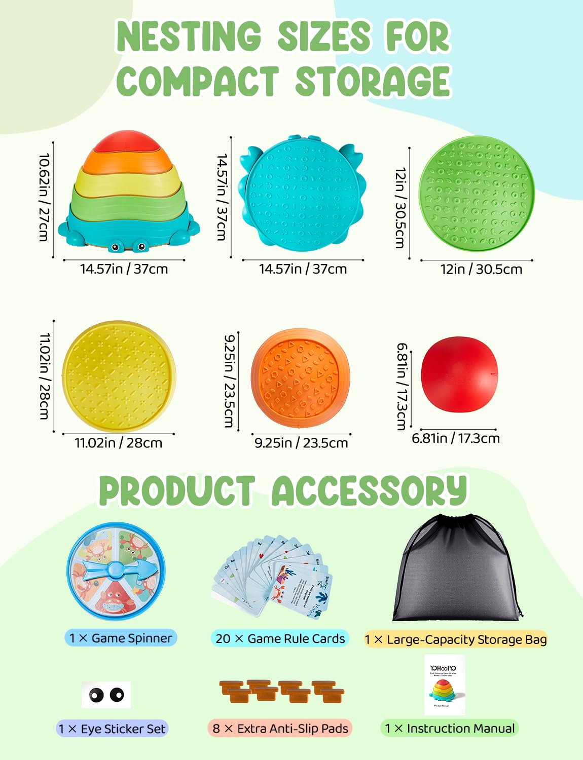 YOHOOLYO Stepping Stones for Kids — 5-Pack Non-Slip Balance Stones for Indoor & Outdoor Play