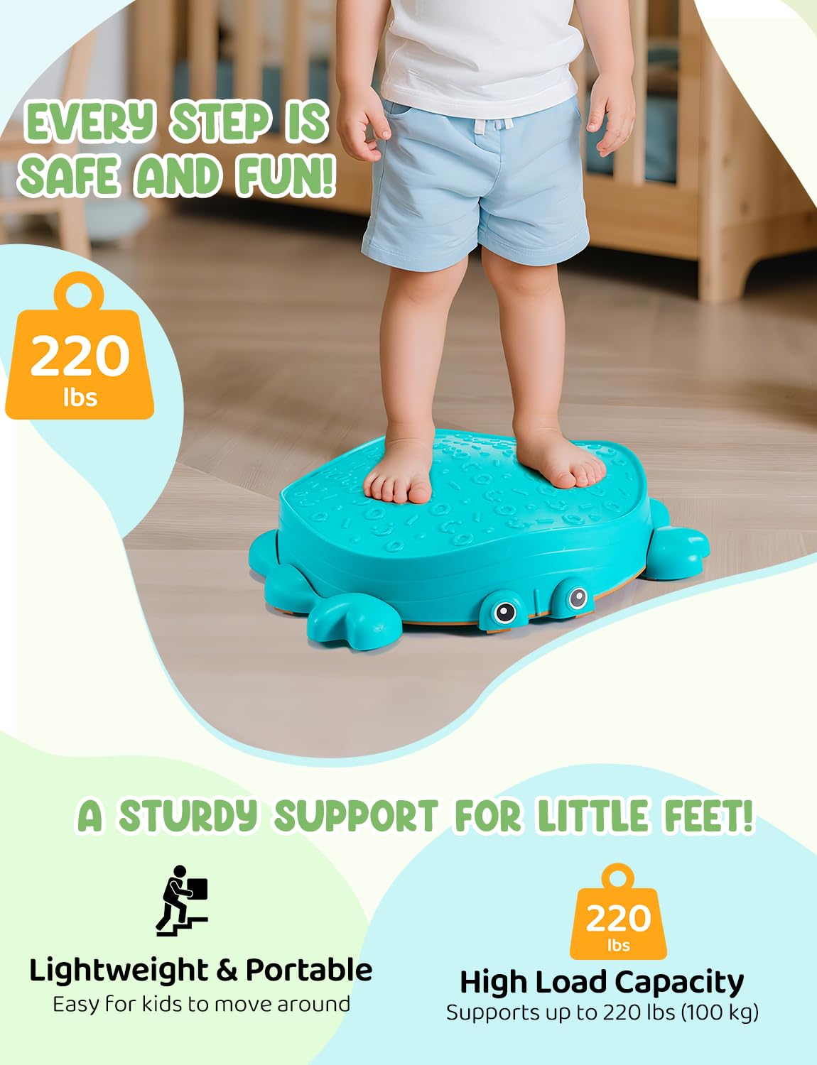 YOHOOLYO Stepping Stones for Kids — 5-Pack Non-Slip Balance Stones for Indoor & Outdoor Play