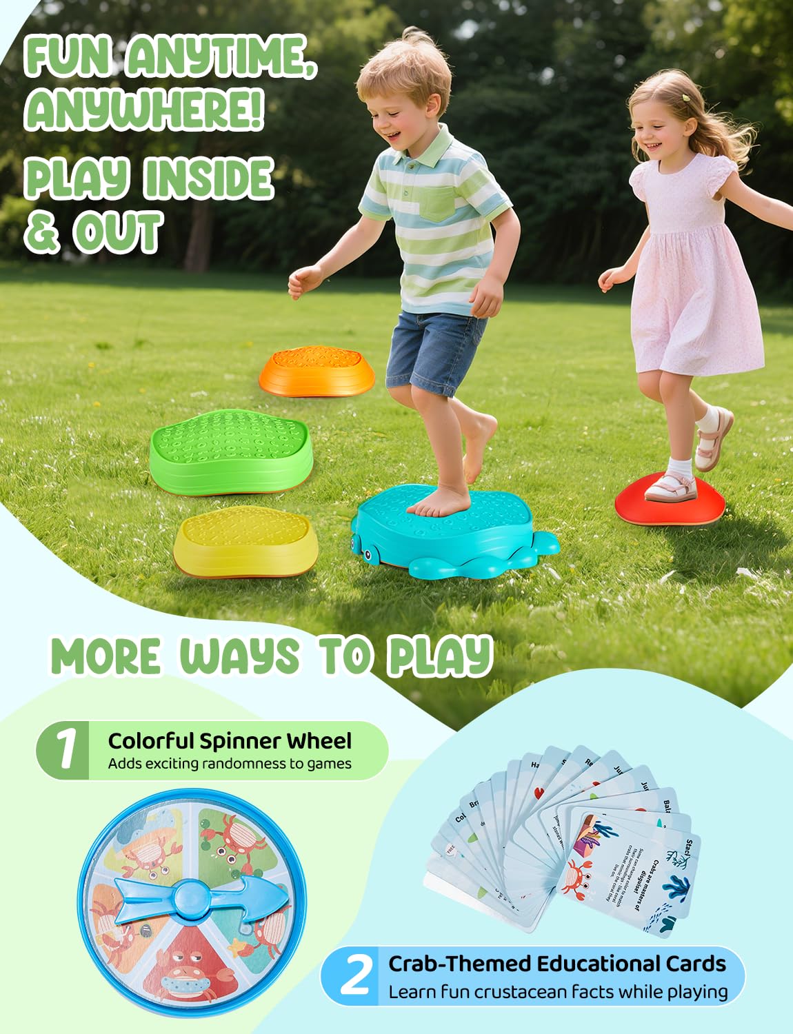 YOHOOLYO Stepping Stones for Kids — 5-Pack Non-Slip Balance Stones for Indoor & Outdoor Play