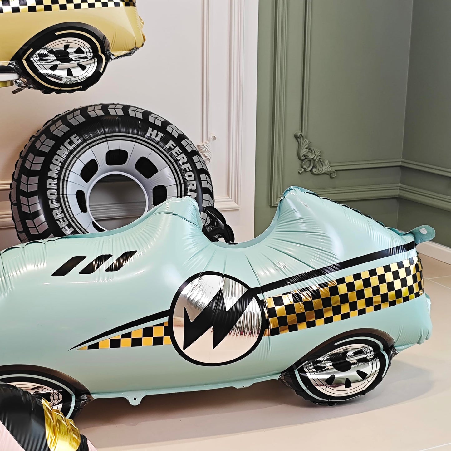 YOIOZAIZAI 3D Self-Standing Race Car Balloon – Blue Foil Party Balloon
