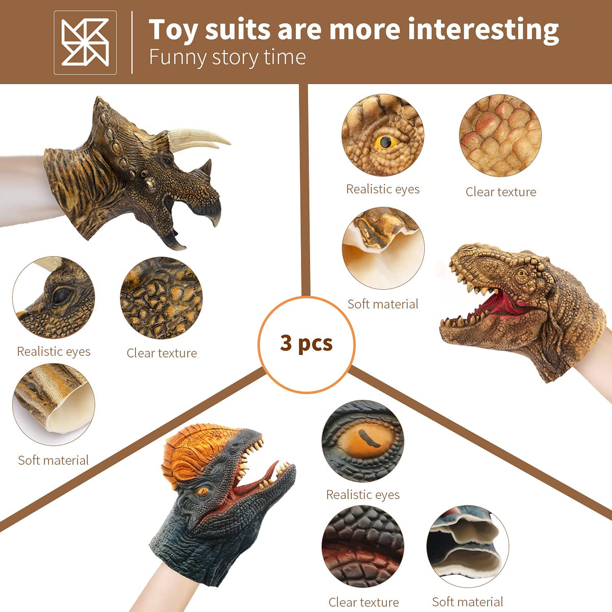 Yolococa Dinosaur Hand Puppets — Realistic Latex Puppets for Kids