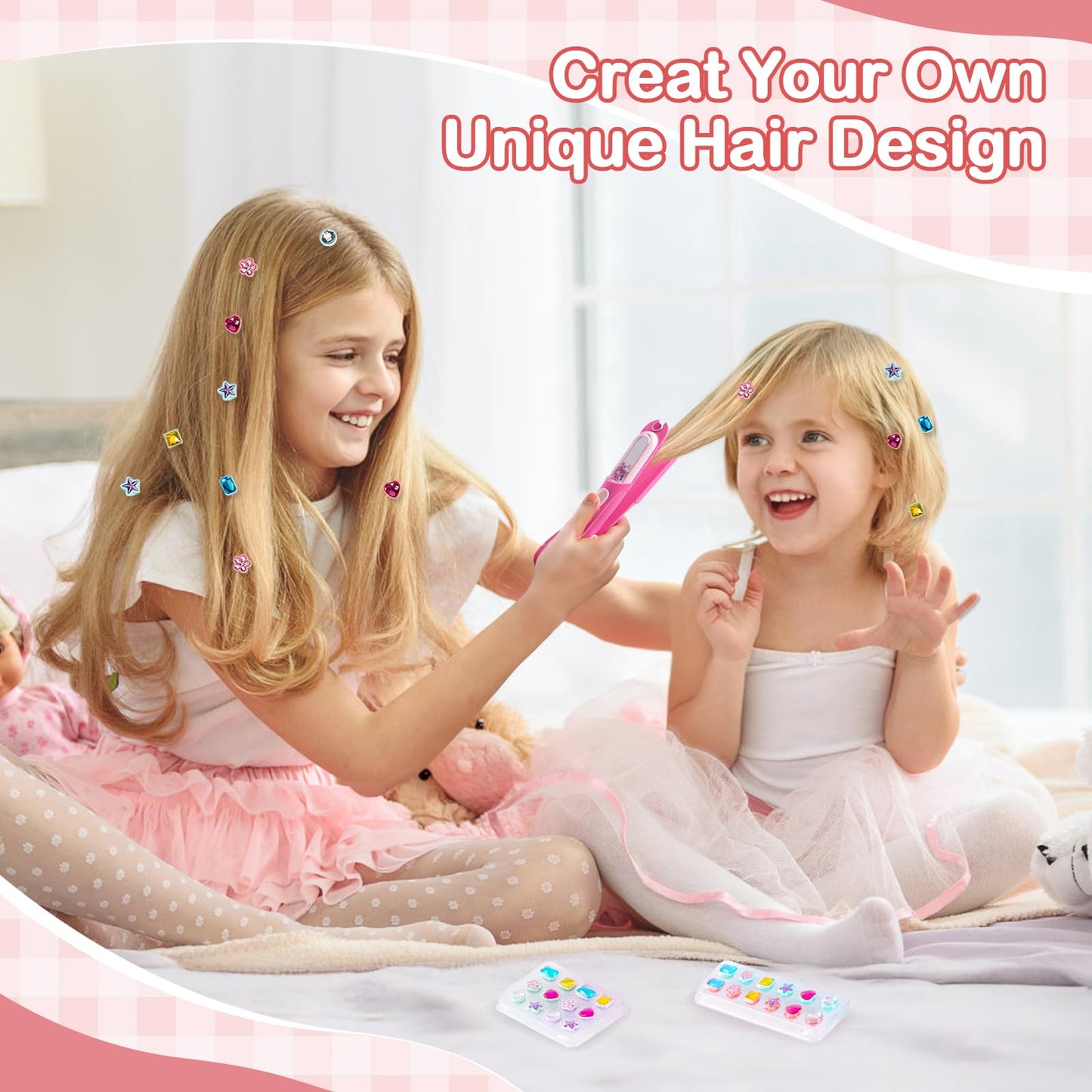 Yoloflix Hair Gem Stamper Kit | Reusable Diamonds for Girls, DIY Hair Art Gift (Ages 5-12)