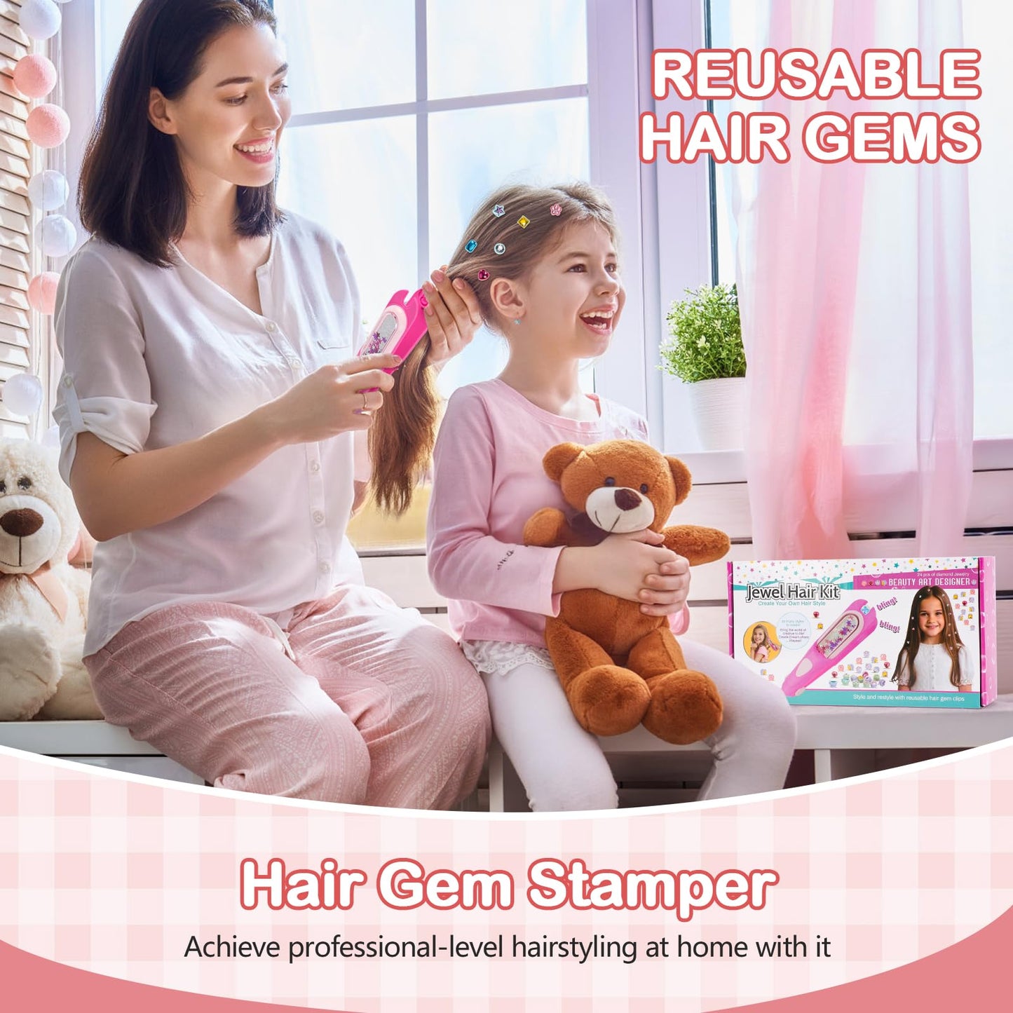 Yoloflix Hair Gem Stamper Kit | Reusable Diamonds for Girls, DIY Hair Art Gift (Ages 5-12)