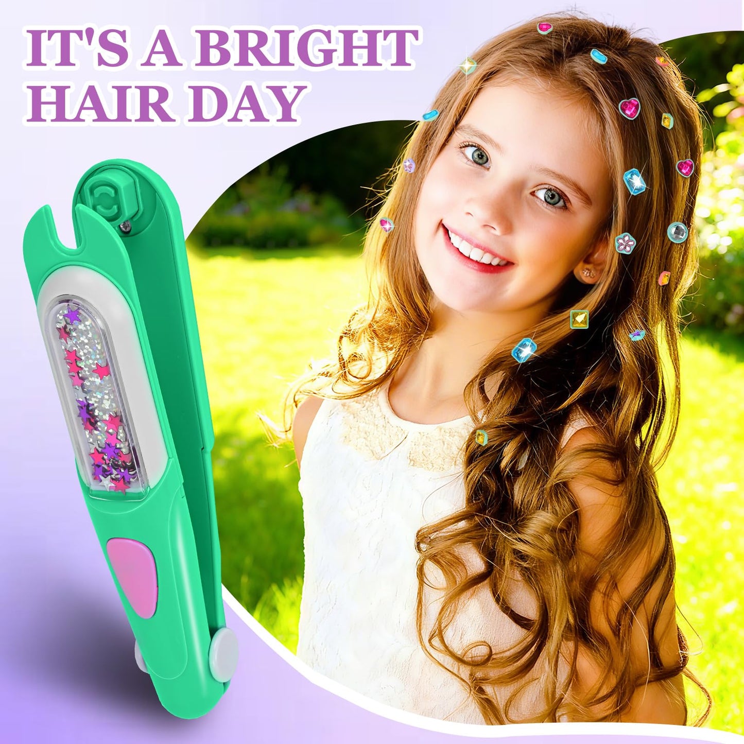 Yoloflix Hair Gem Stamper Kit - Bling Hair Jewels for Girls - Reusable Diamonds (Green)