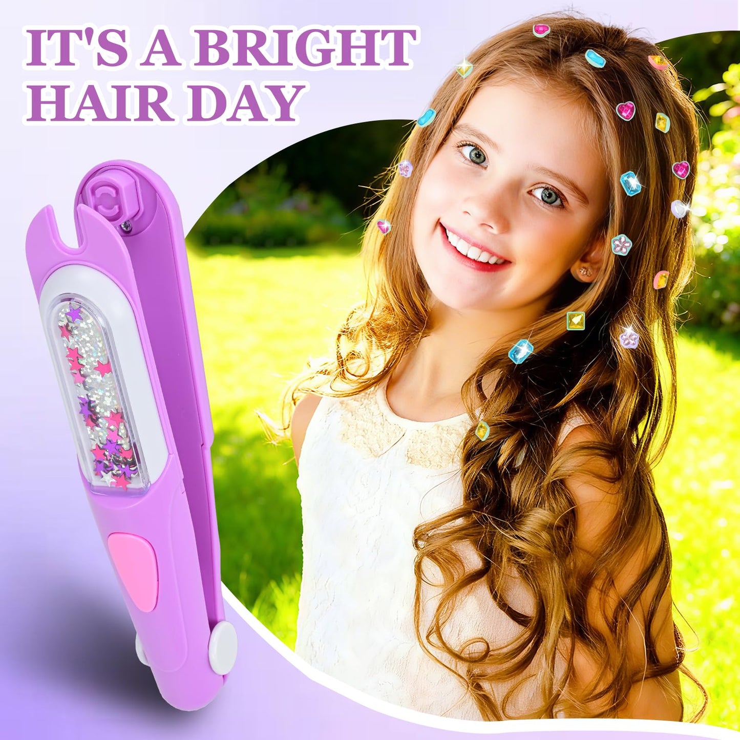 Yoloflix Hair Gem Stamper Kit – Reusable Sparkling Hair Jewels for Girls (Purple)