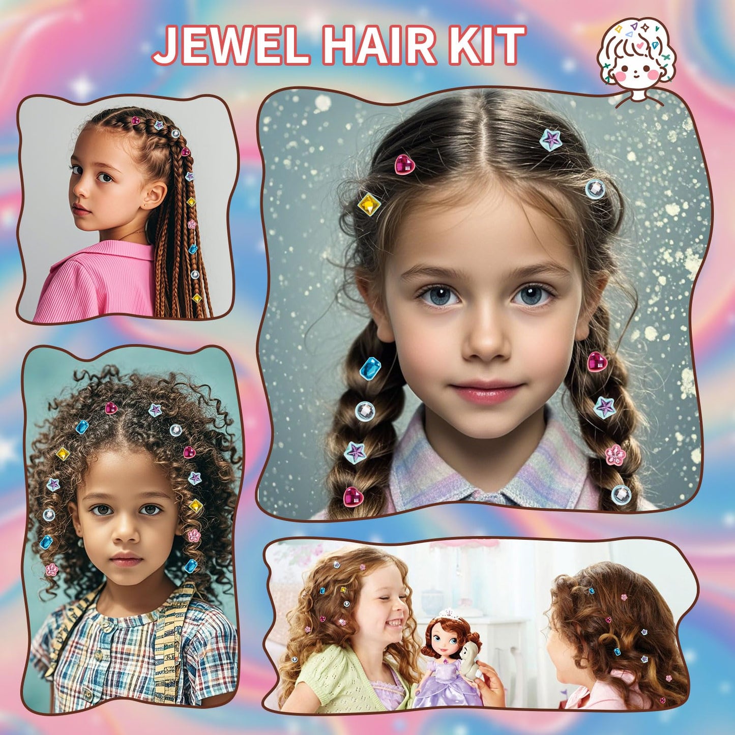Yoloflix Hair Gem Stamper Kit — Reusable Bling Hair Jewels for Girls