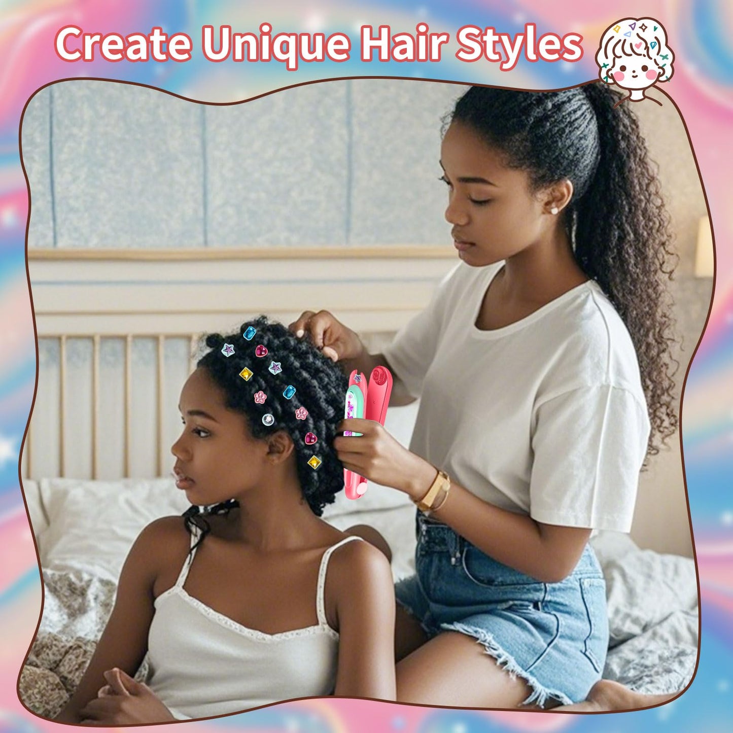 Yoloflix Hair Gem Stamper Kit — Reusable Bling Hair Jewels for Girls