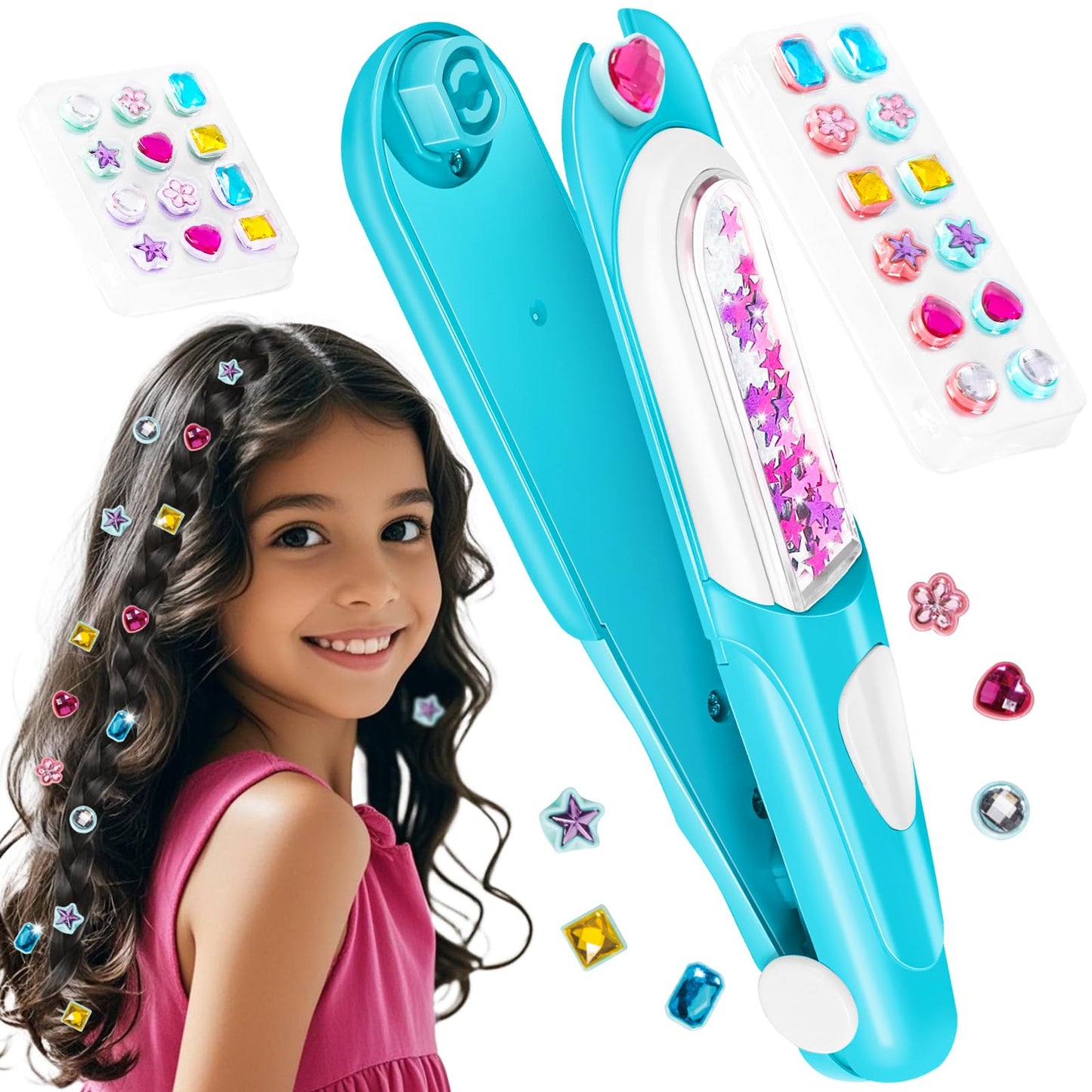 Yoloflix Hair Gem Stamper Kit – Bling Hair Jewels for Girls (Blue)