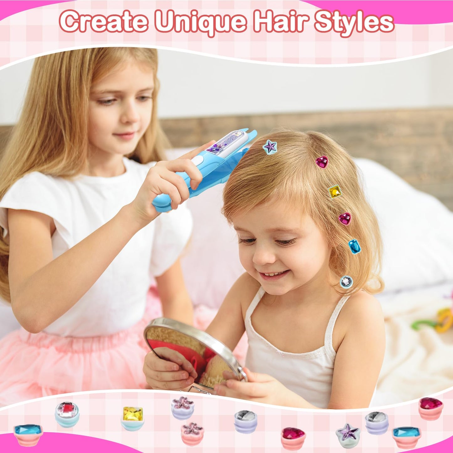 Yoloflix Hair Gem Stamper Kit – Bling Hair Jewels for Girls (Blue)