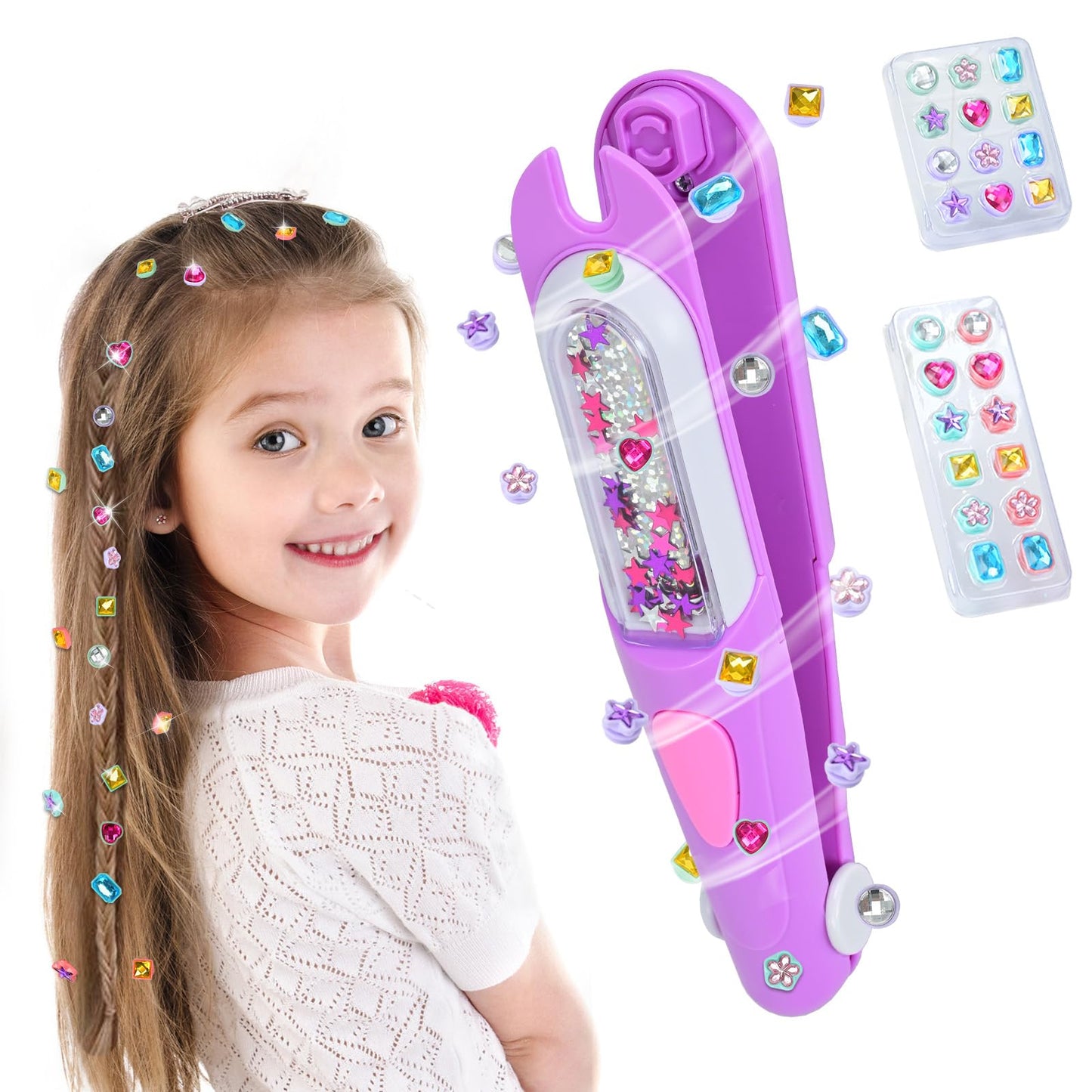 Yoloflix Hair Gem Stamper Kit – Reusable Sparkling Hair Jewels for Girls (Purple)