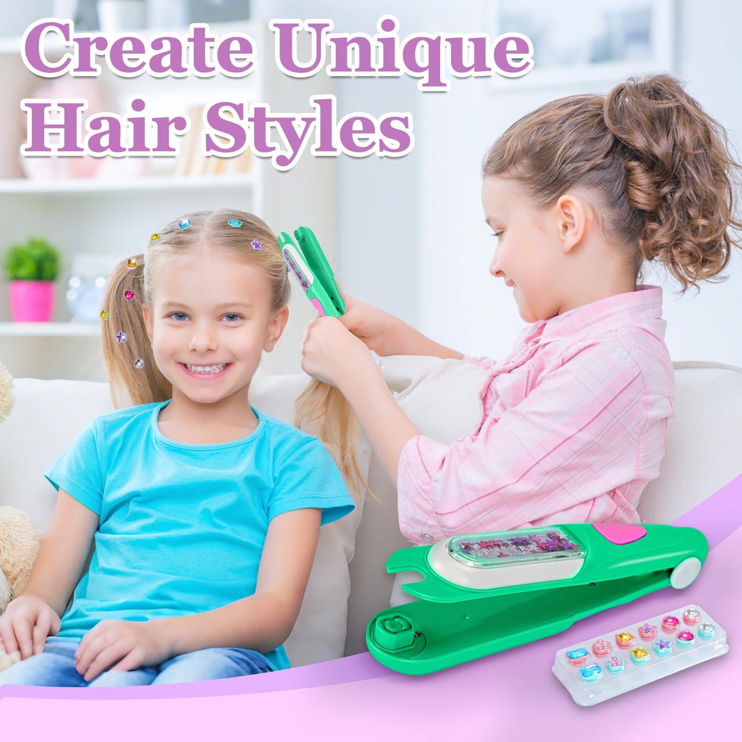 Yoloflix Hair Gem Stamper Kit - Bling Hair Jewels for Girls - Reusable Diamonds (Green)