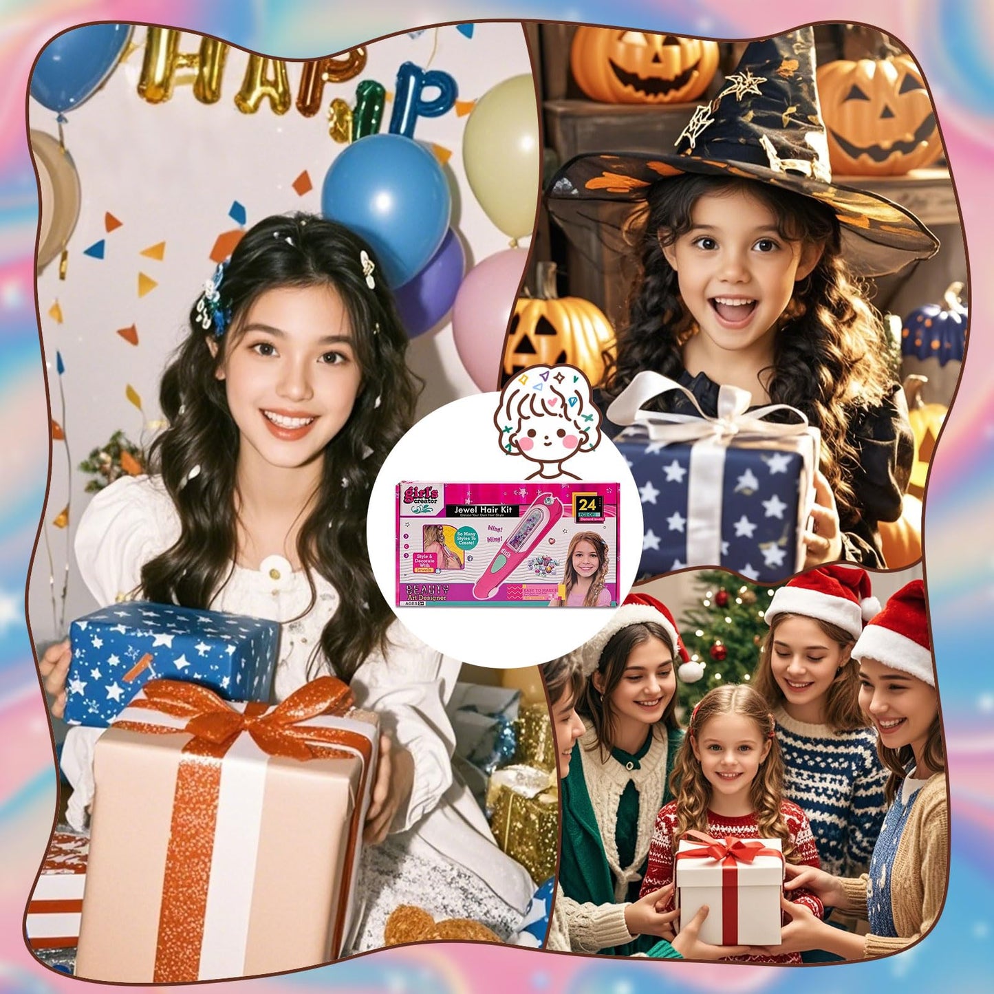 Yoloflix Hair Gem Stamper Kit — Reusable Bling Hair Jewels for Girls