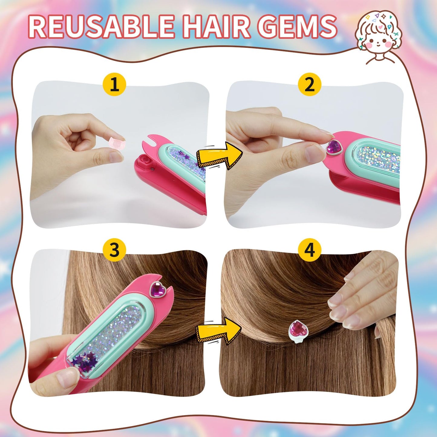Yoloflix Hair Gem Stamper Kit — Reusable Bling Hair Jewels for Girls