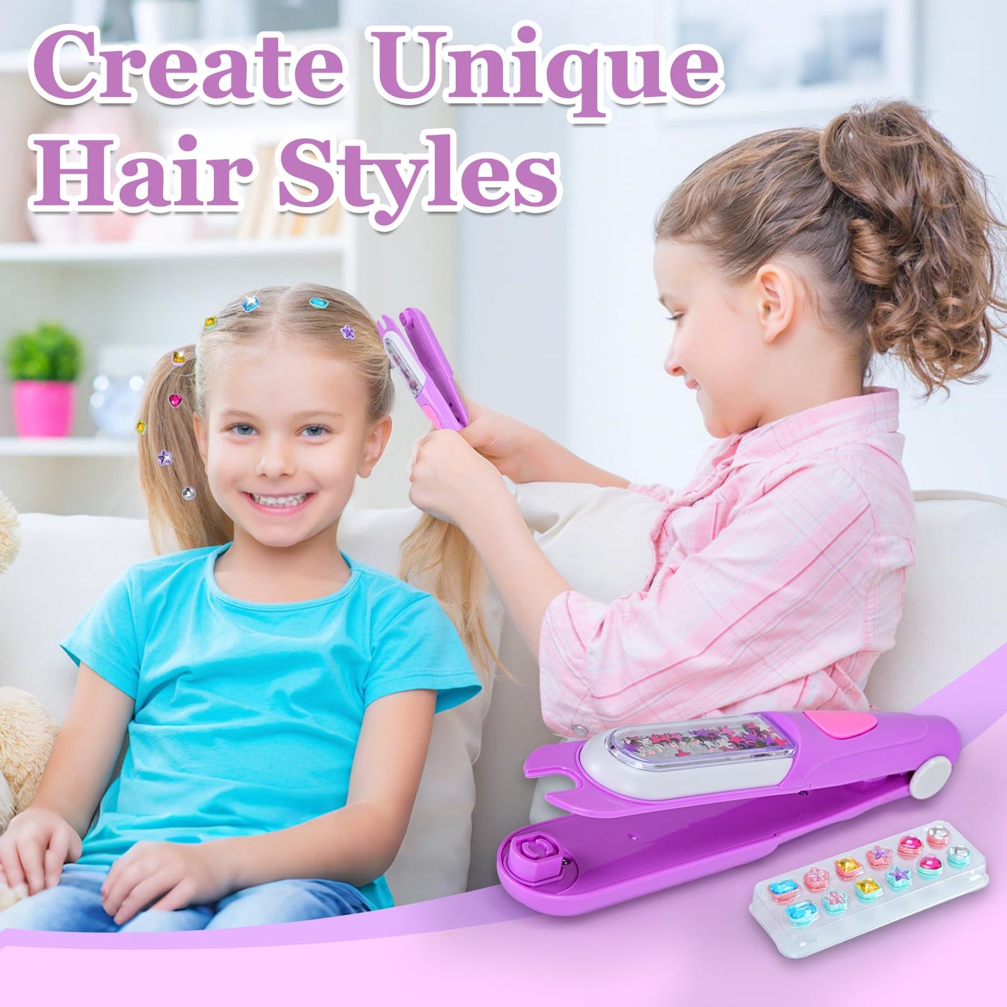 Yoloflix Hair Gem Stamper Kit – Reusable Sparkling Hair Jewels for Girls (Purple)