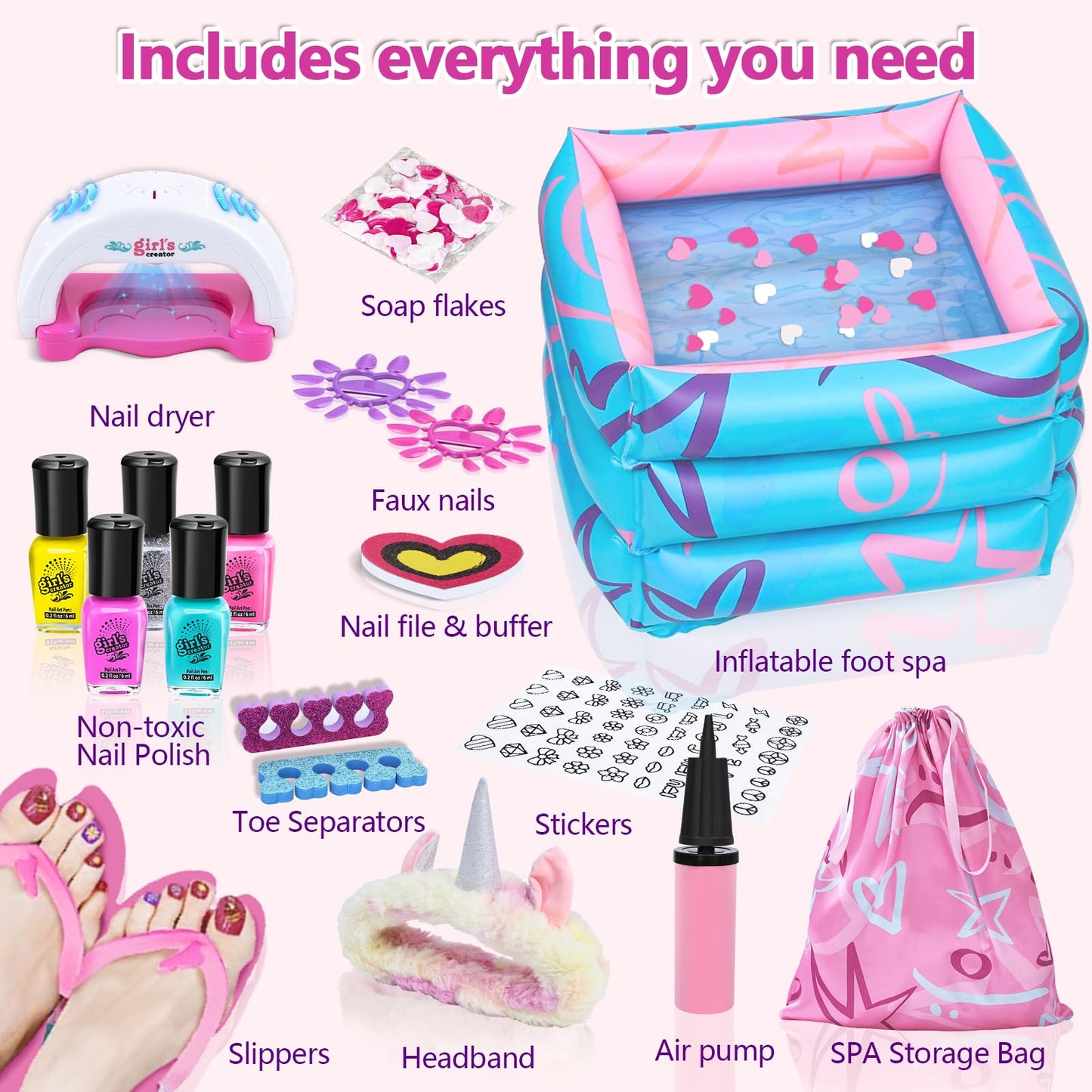 Yoloflix Kids Spa Kit for Girls — Nail Art Studio & Foot Spa Party Set for Ages 6–12