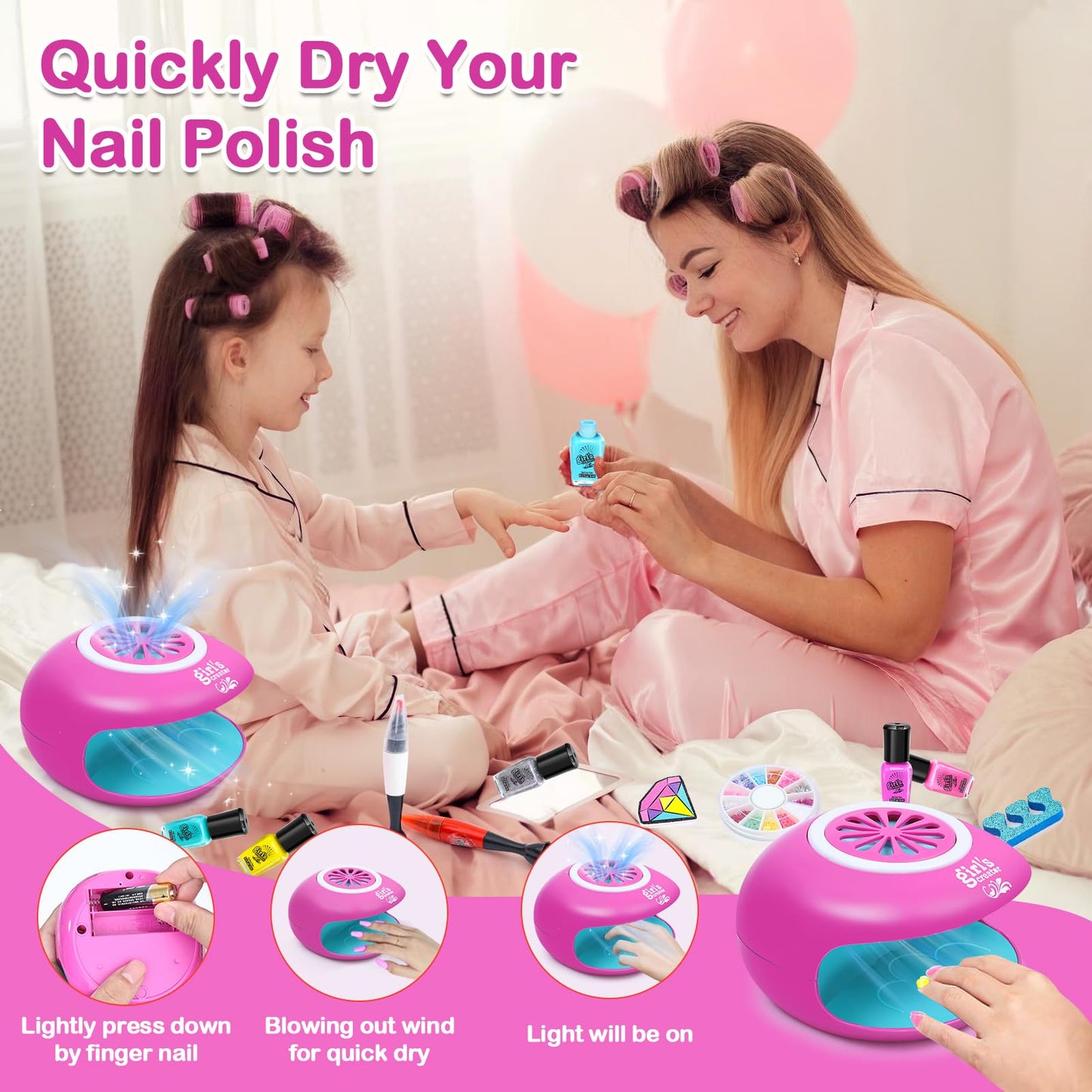 Yoloflix Nail Polish Kit for Girls | Kids Nail Art Salon Set with Dryer