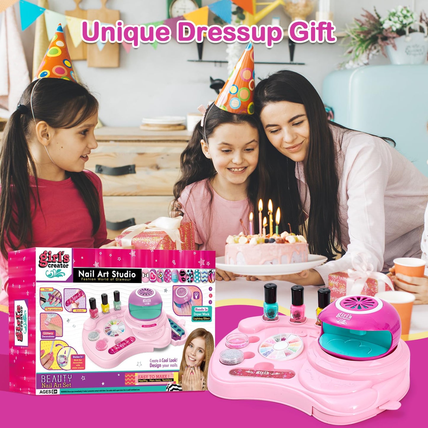 Yoloflix Nail Polish Kit for Girls | Kids Nail Art Salon Set with Dryer