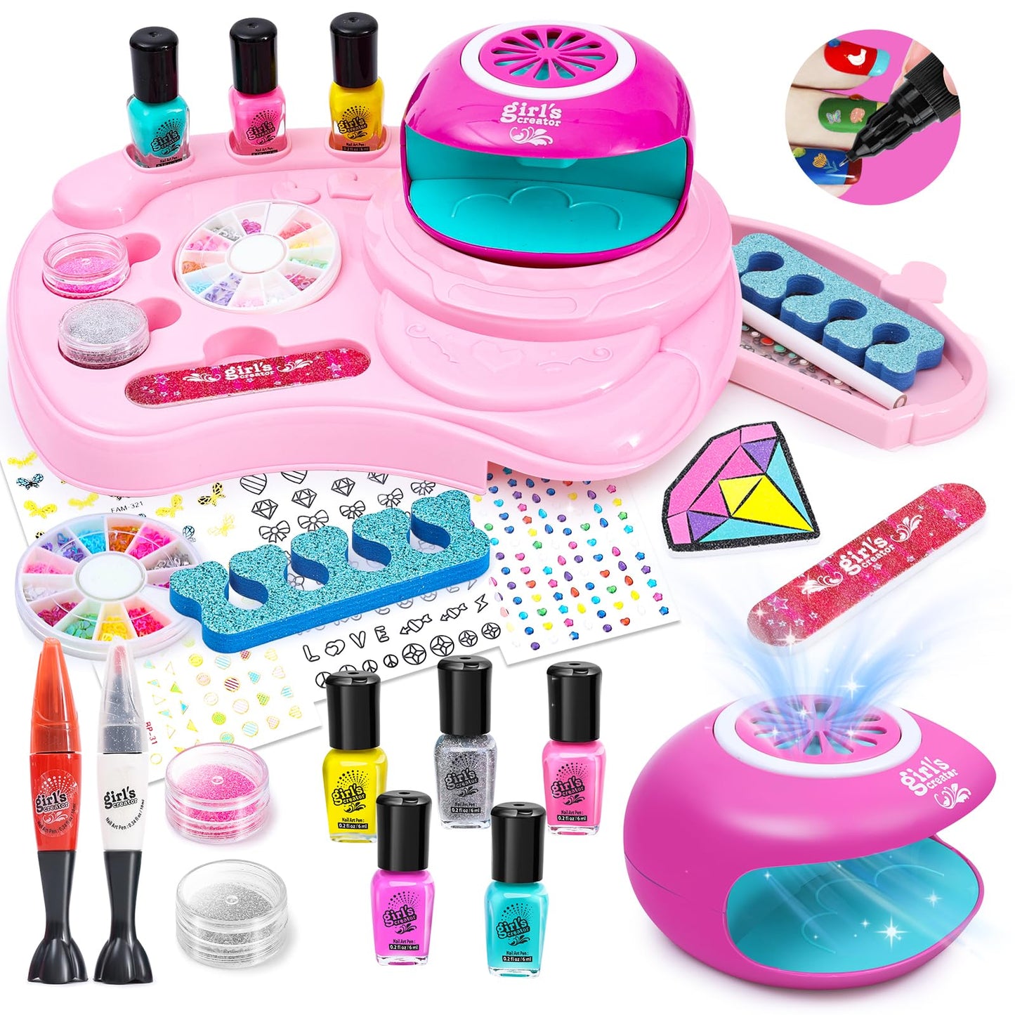 Yoloflix Nail Polish Kit for Girls | Kids Nail Art Salon Set with Dryer