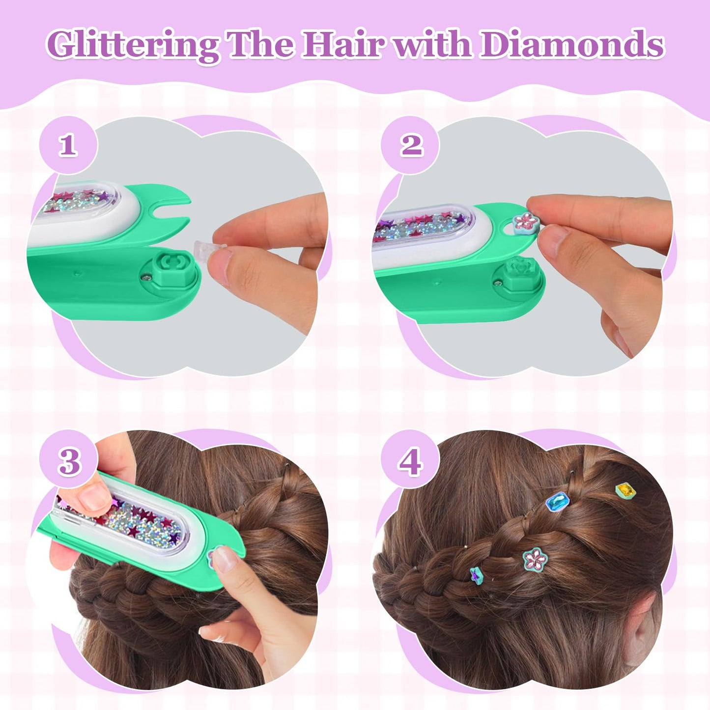 Yoloflix Hair Gem Stamper Kit - Bling Hair Jewels for Girls - Reusable Diamonds (Green)