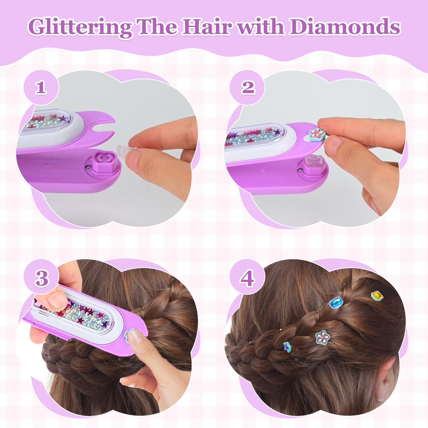 Yoloflix Hair Gem Stamper Kit – Reusable Sparkling Hair Jewels for Girls (Purple)