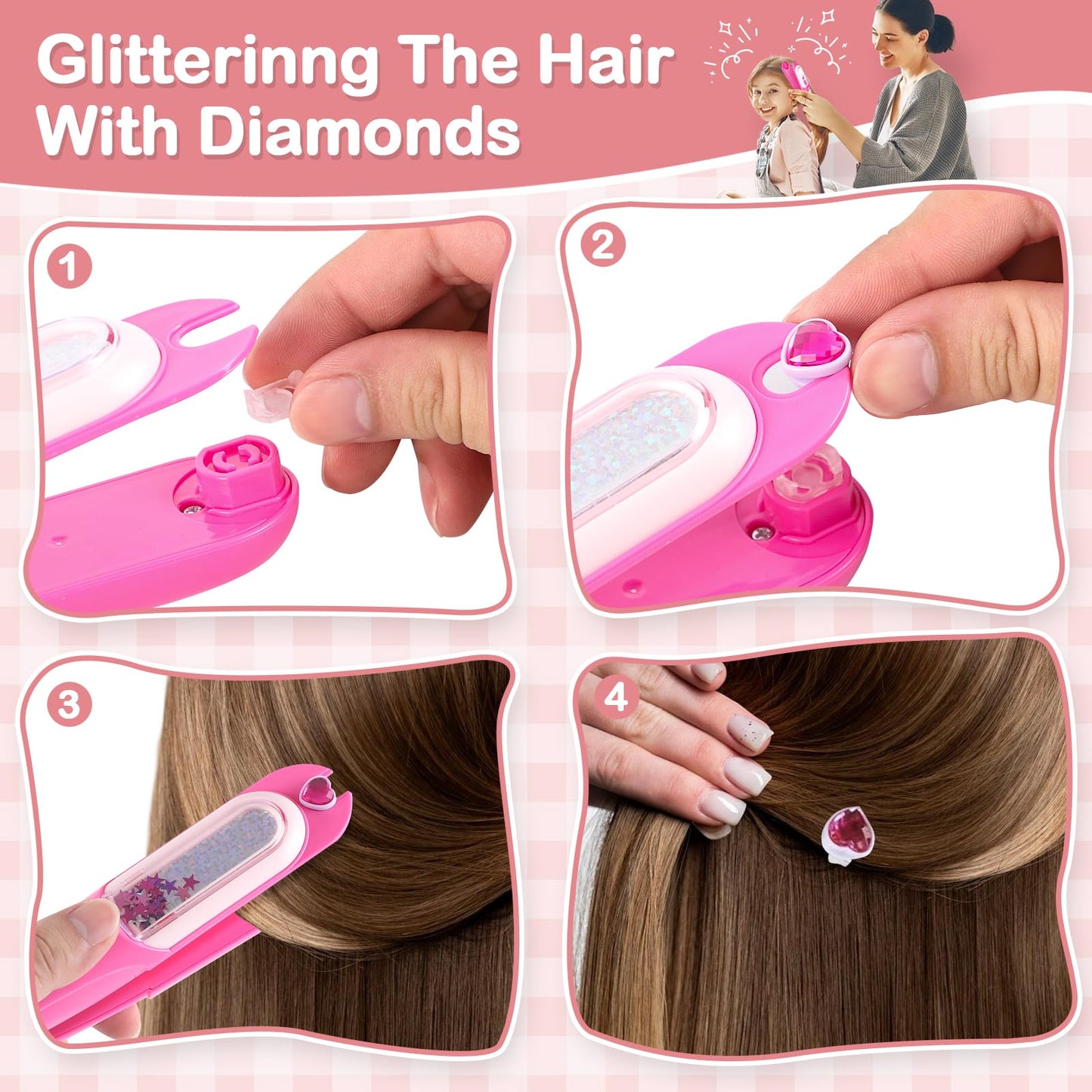 Yoloflix Hair Gem Stamper Kit | Reusable Diamonds for Girls, DIY Hair Art Gift (Ages 5-12)