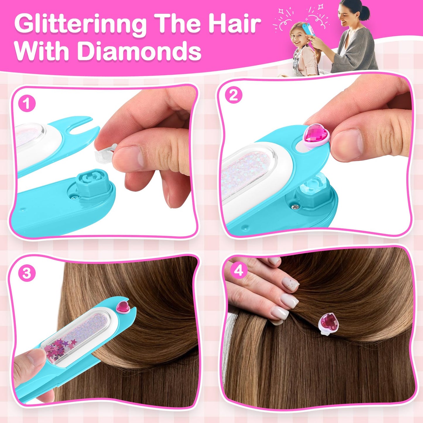 Yoloflix Hair Gem Stamper Kit – Bling Hair Jewels for Girls (Blue)