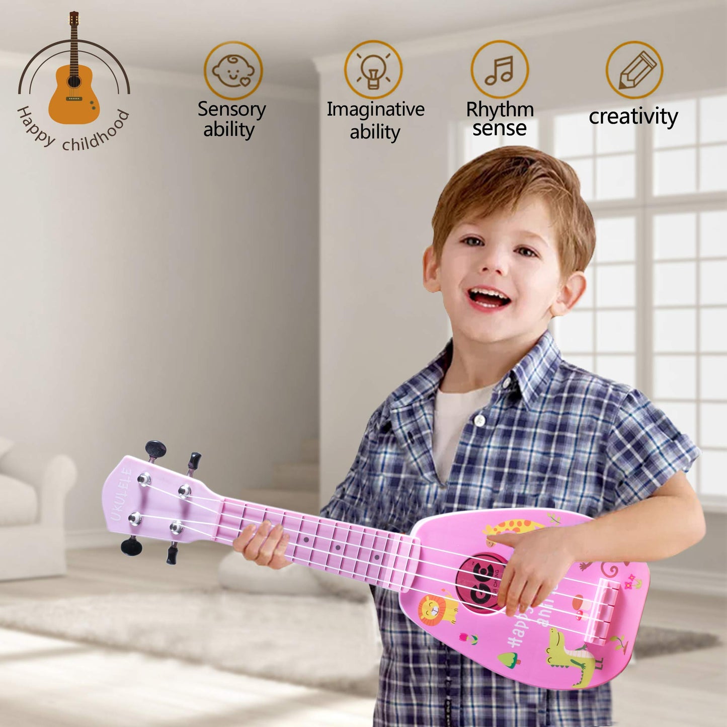 YOLOPARK 17in Kids Toy Guitar for Beginners - Pink 4-String Starter
