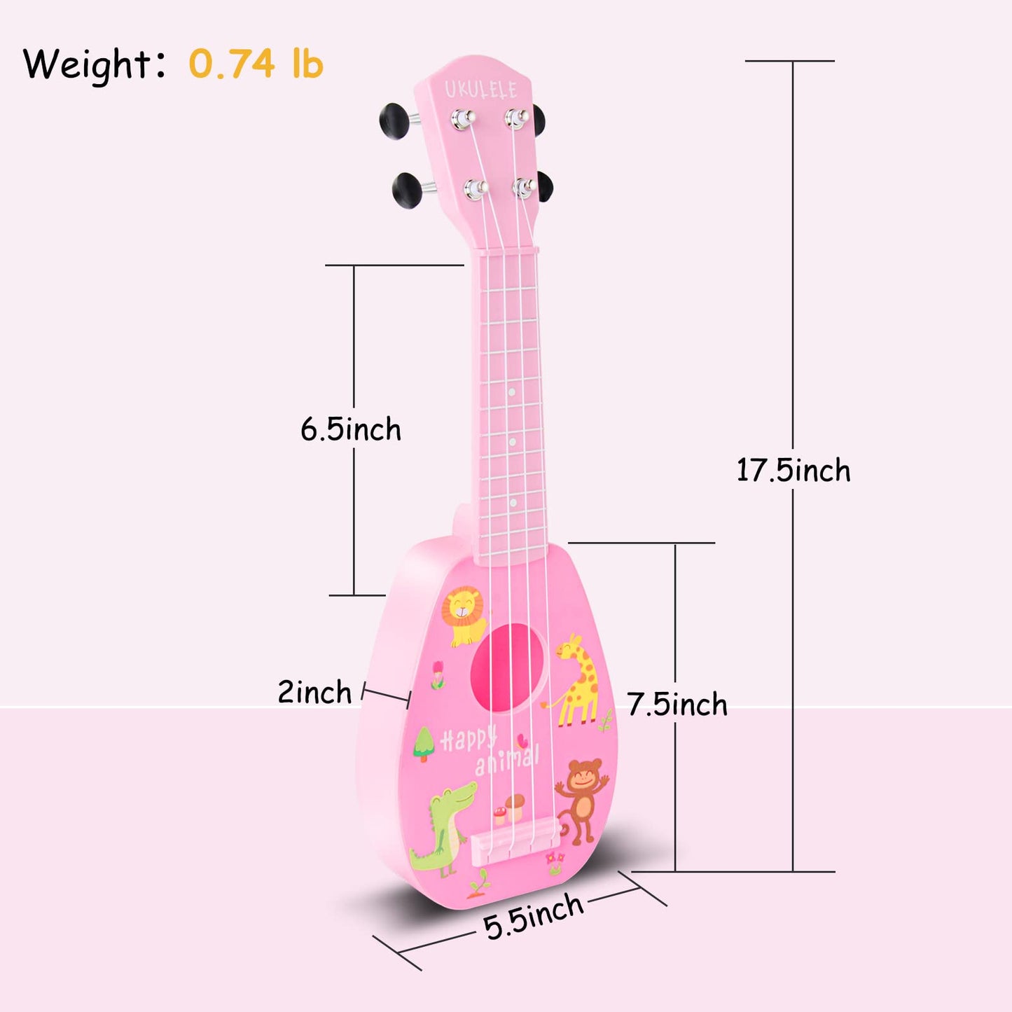 YOLOPARK 17in Kids Toy Guitar for Beginners - Pink 4-String Starter