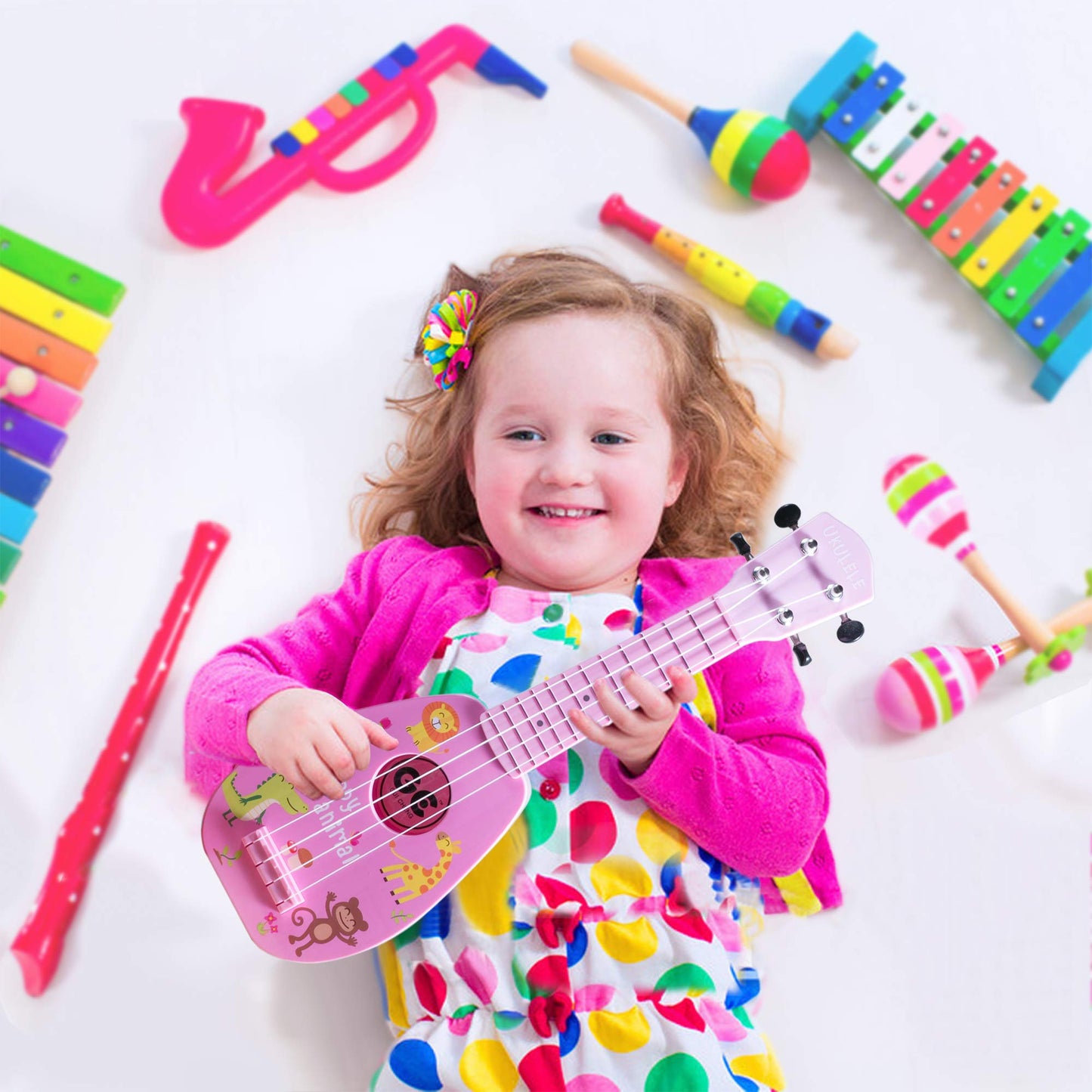 YOLOPARK 17in Kids Toy Guitar for Beginners - Pink 4-String Starter