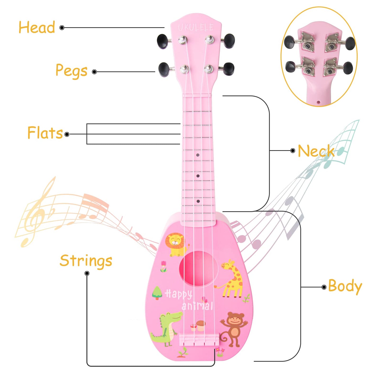 YOLOPARK 17in Kids Toy Guitar for Beginners - Pink 4-String Starter