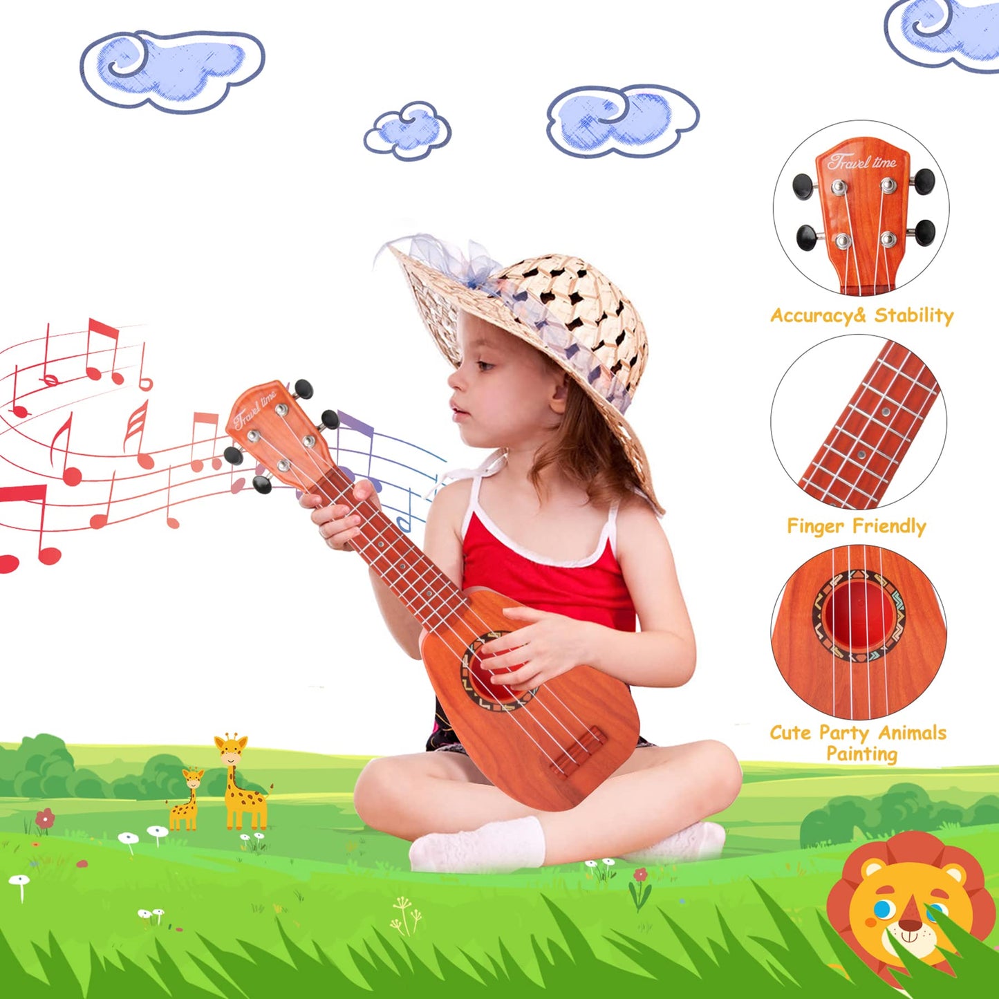 YOLOPARK 17-Inch Kids Guitar for Beginners – 4-String Toy with Strap & Dials