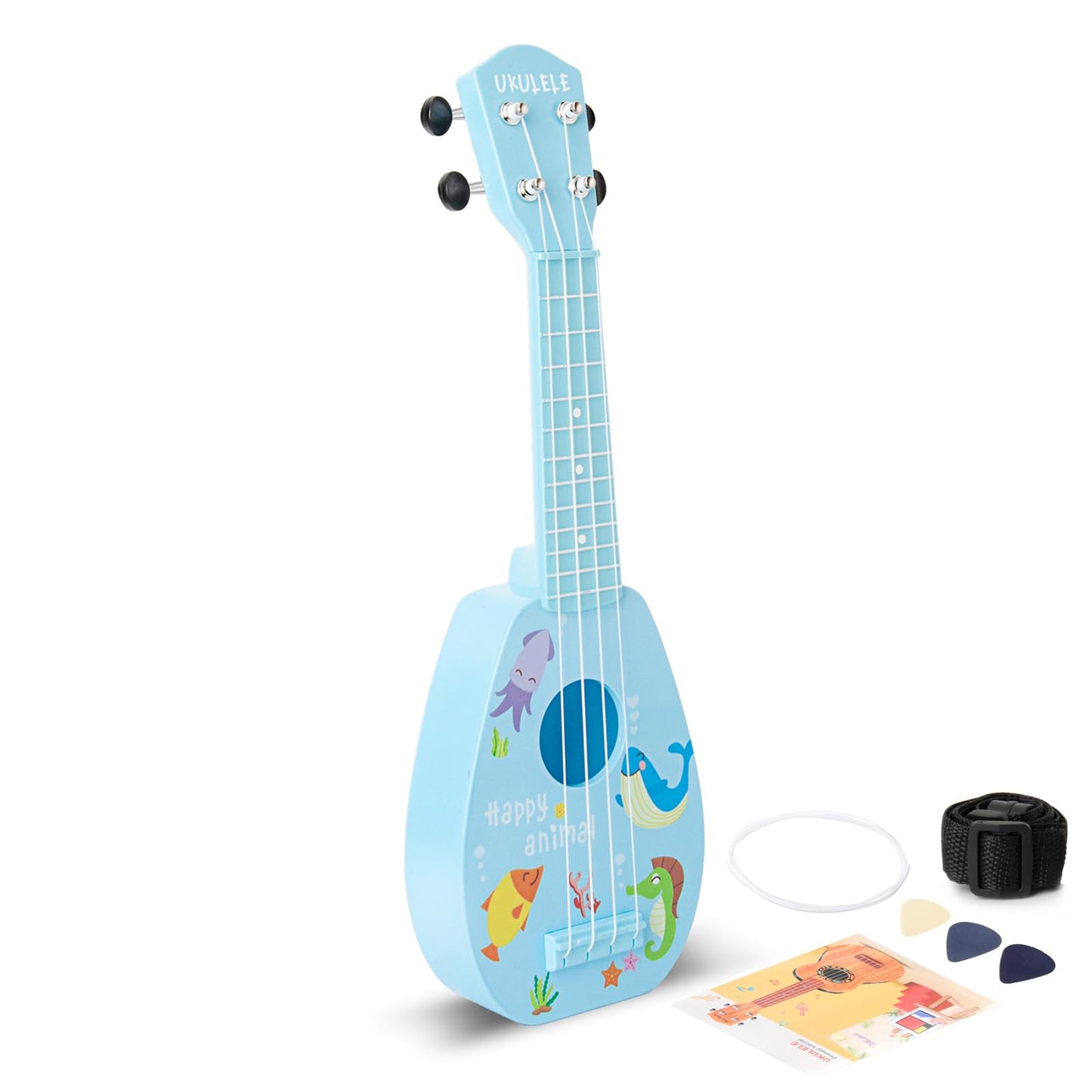 YOLOPARK 17-Inch Kids Toy Guitar for Beginners – 4-String Mini Ukulele-Style Guitar for Ages 3–7 (Blue)