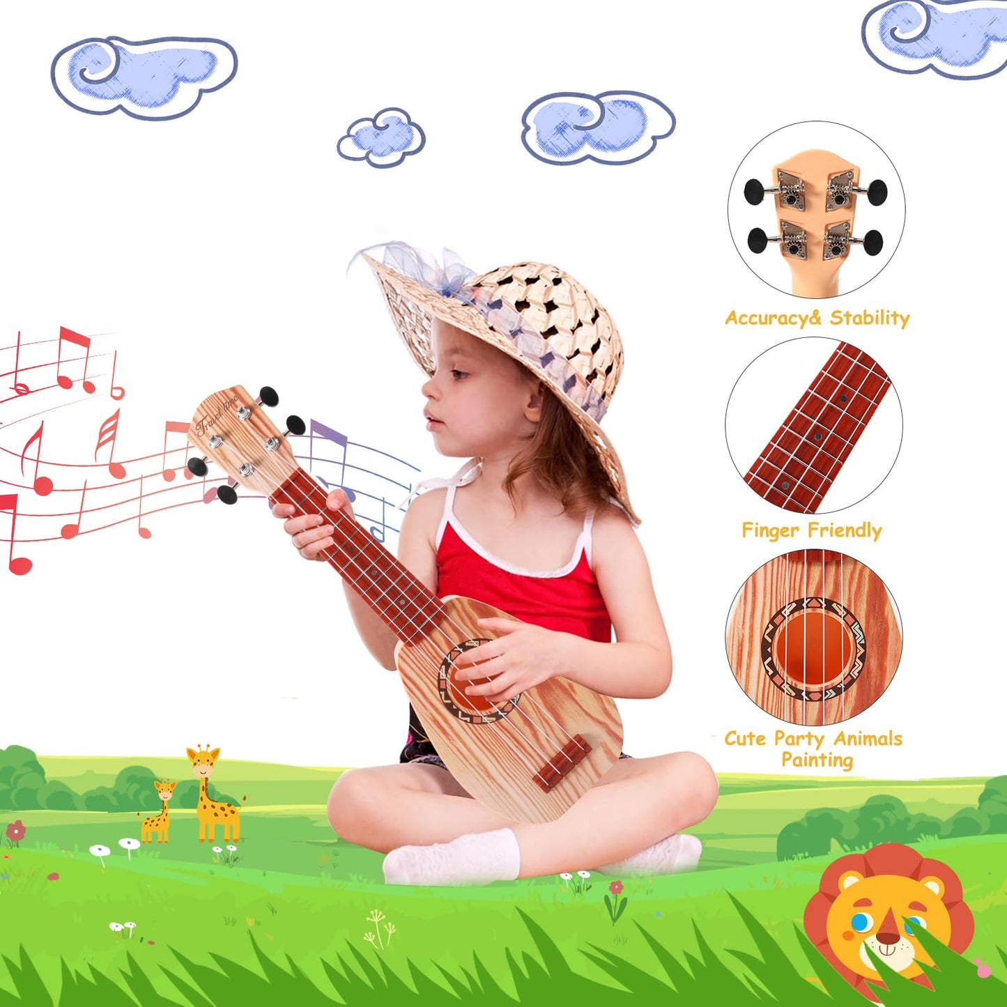 YOLOPARK 17-Inch Kids Guitar – Beginner Wooden Toy Guitar for Ages 3–7