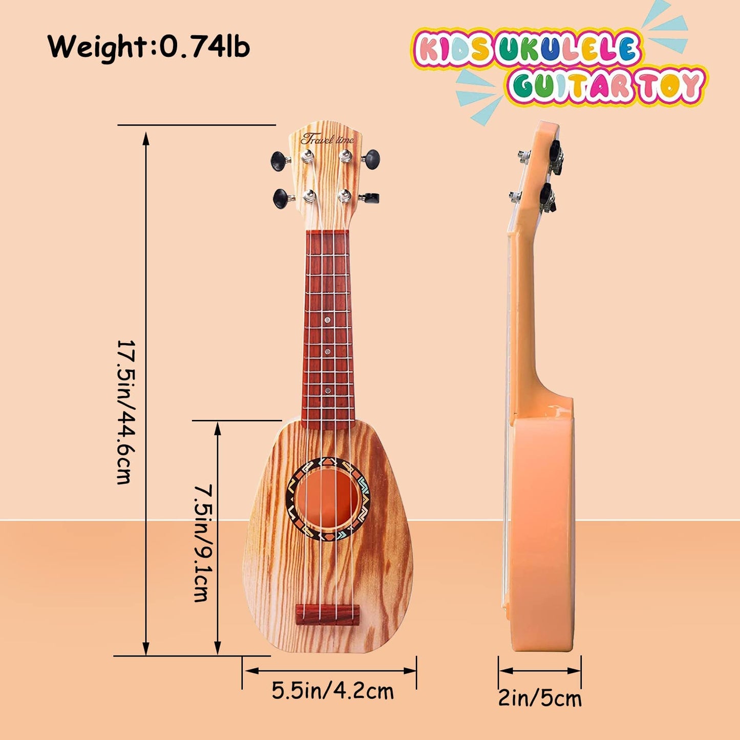 YOLOPLUS+ 17 Inch Kids Ukulele Toy – Safe, Lightweight Beginner Instrument with Strap & Tutorial