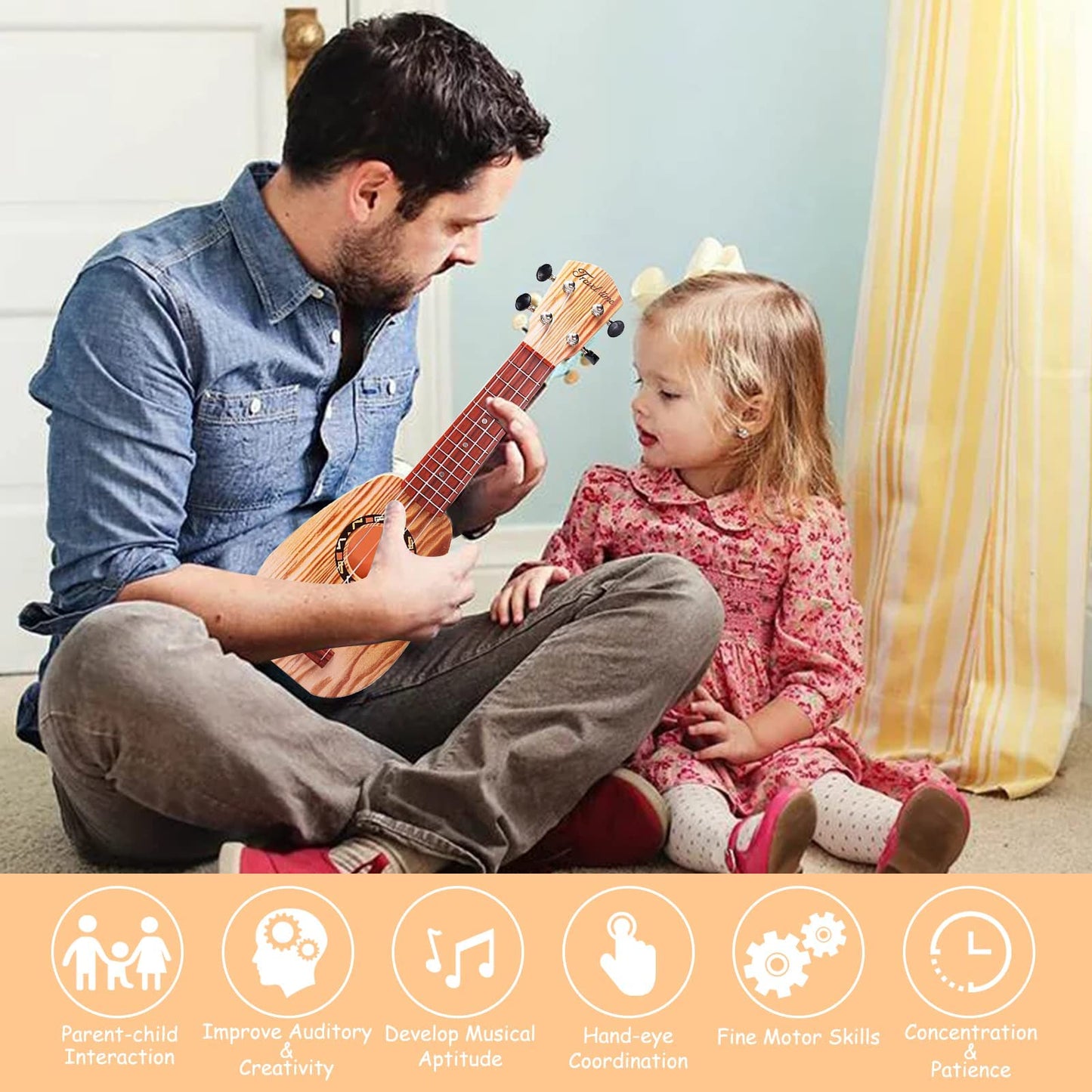 YOLOPLUS+ 17 Inch Kids Ukulele Toy – Safe, Lightweight Beginner Instrument with Strap & Tutorial