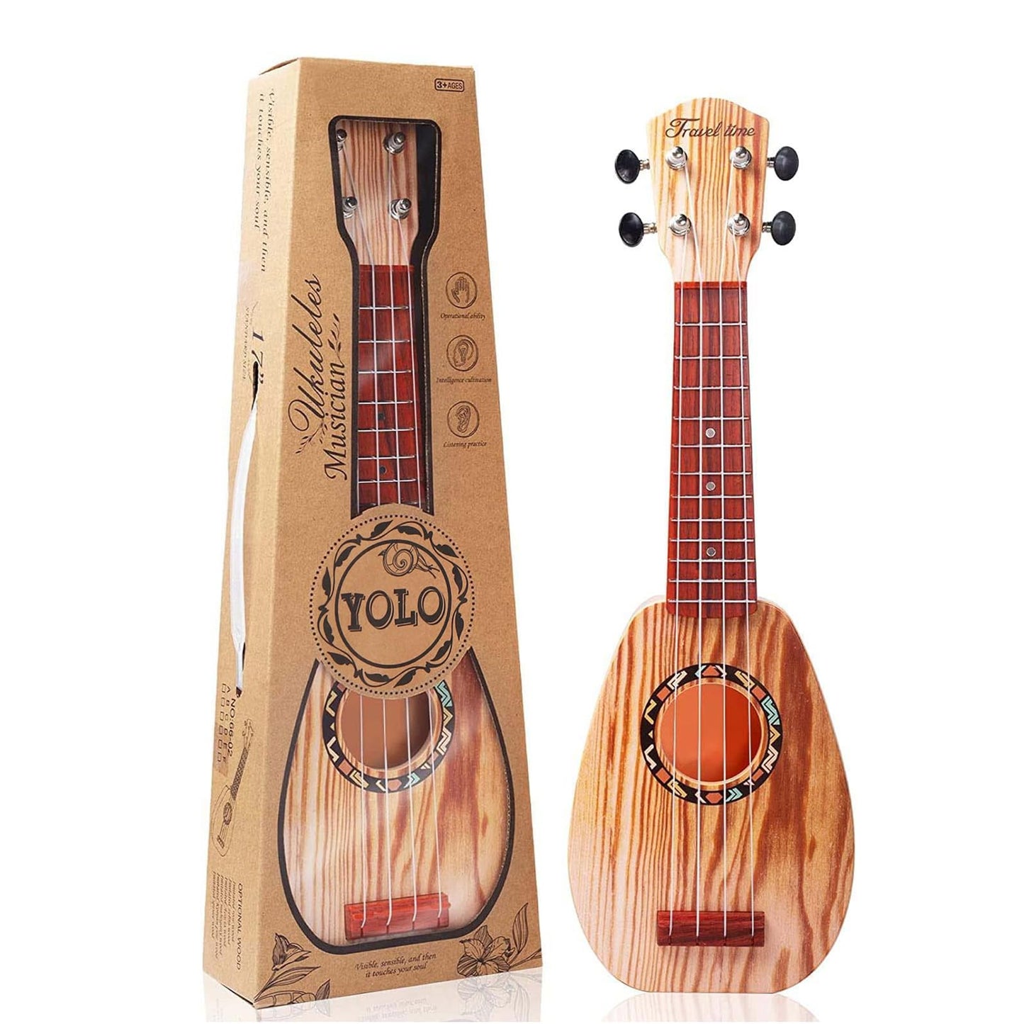 YOLOPLUS+ 17 Inch Kids Ukulele Toy – Safe, Lightweight Beginner Instrument with Strap & Tutorial