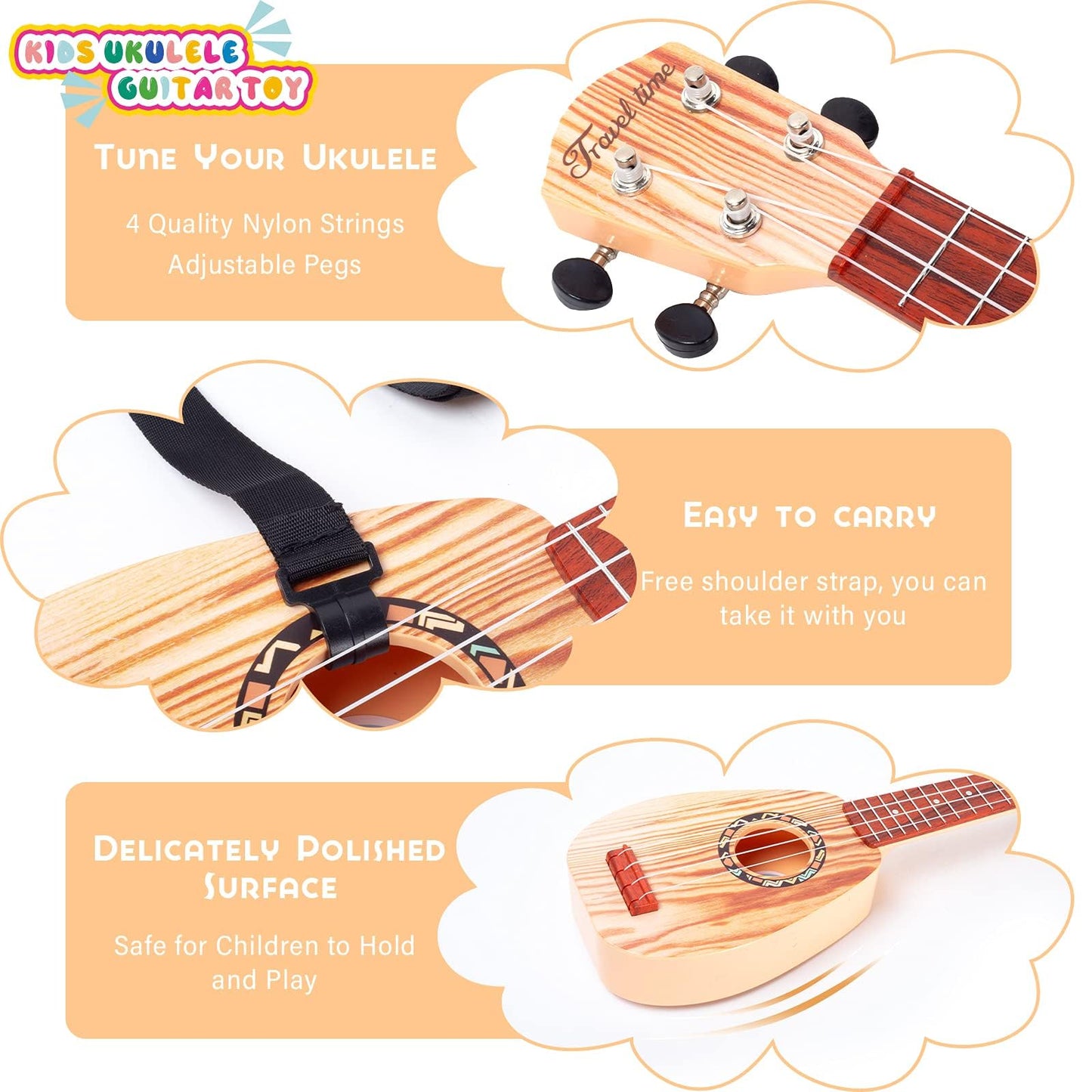 YOLOPLUS+ 17 Inch Kids Ukulele Toy – Safe, Lightweight Beginner Instrument with Strap & Tutorial