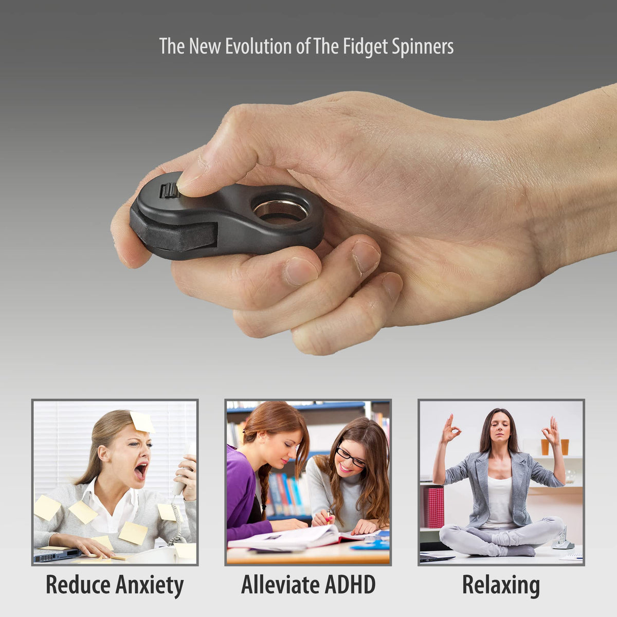 Yolscue Fidget Spinner – Quiet Ergonomic Stress Relief Toy for Adults & Teens (Black)