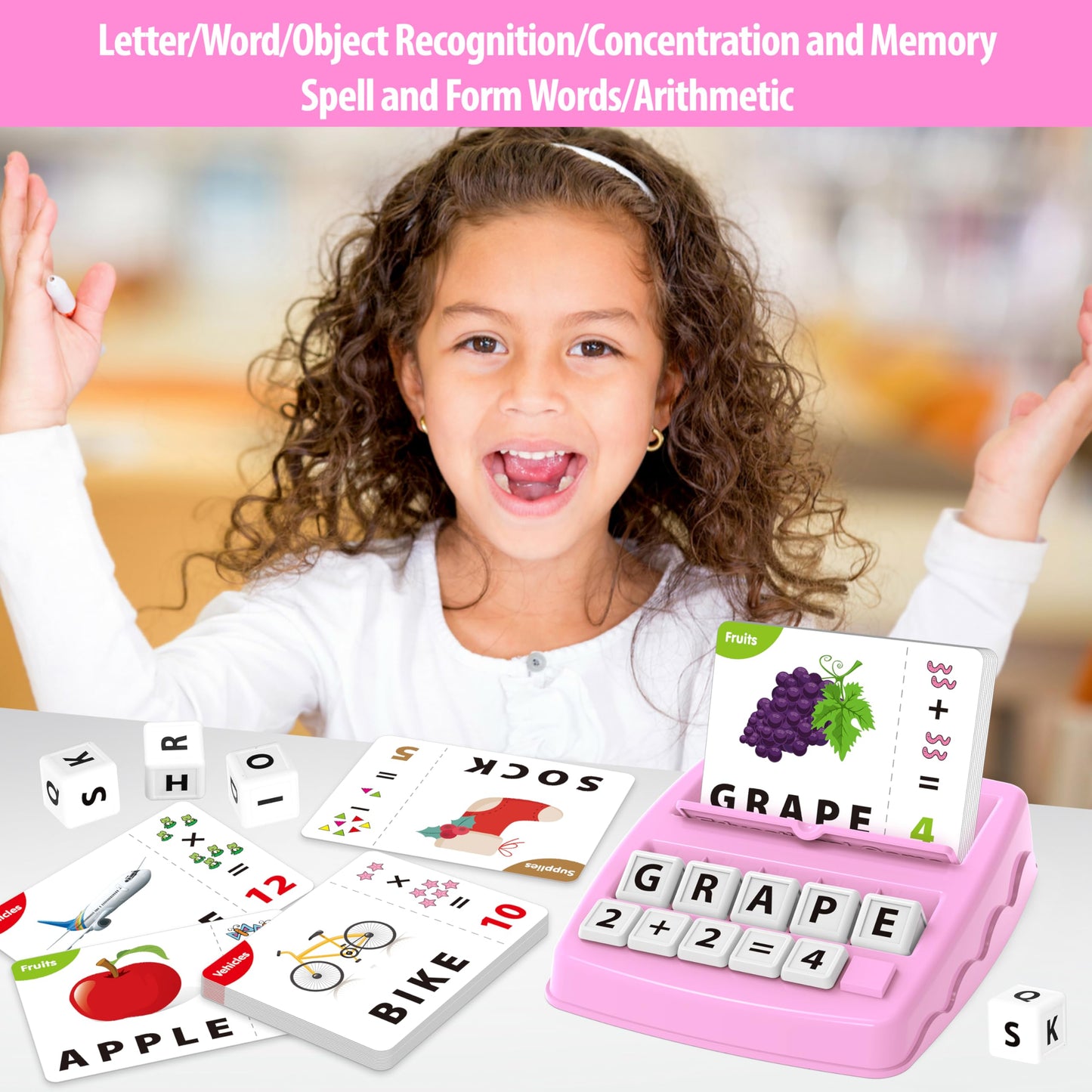 Yolscue Montessori Matching Letter Games – Alphabet & Math Toy for 3-8 Year Olds (Pink)