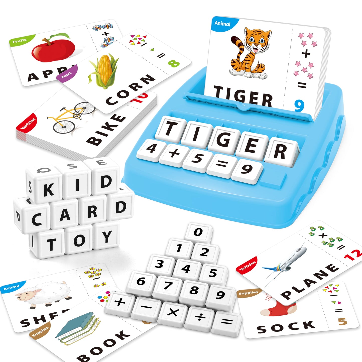 Yolscue Montessori Letter Matching Games for Ages 3-8 – Alphabet & Math Toy (Blue)